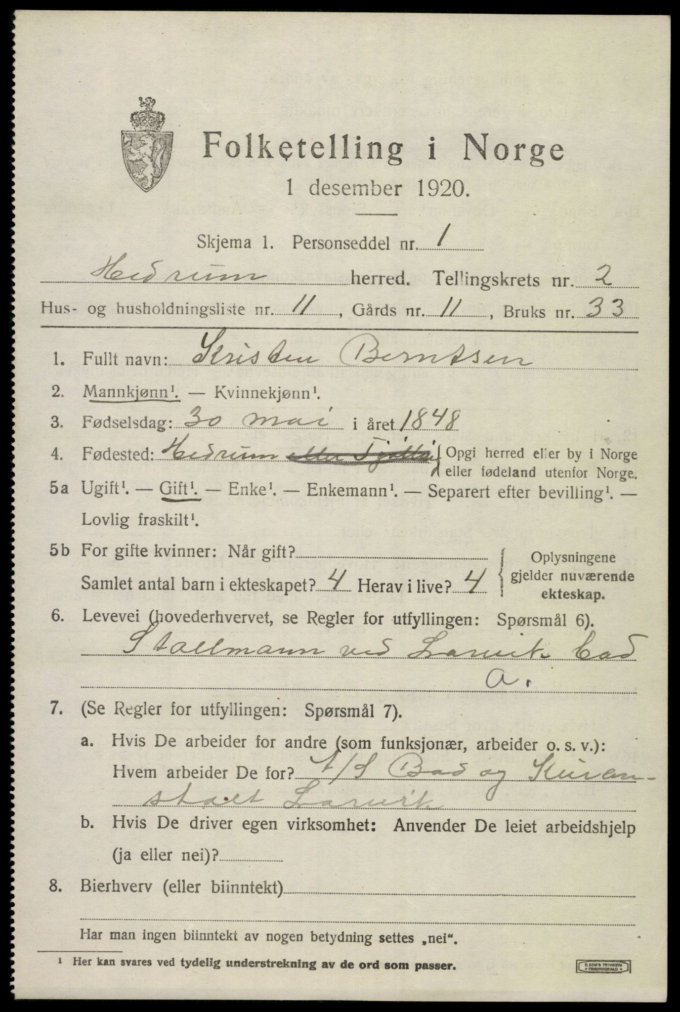 SAKO, 1920 census for Hedrum, 1920, p. 2531