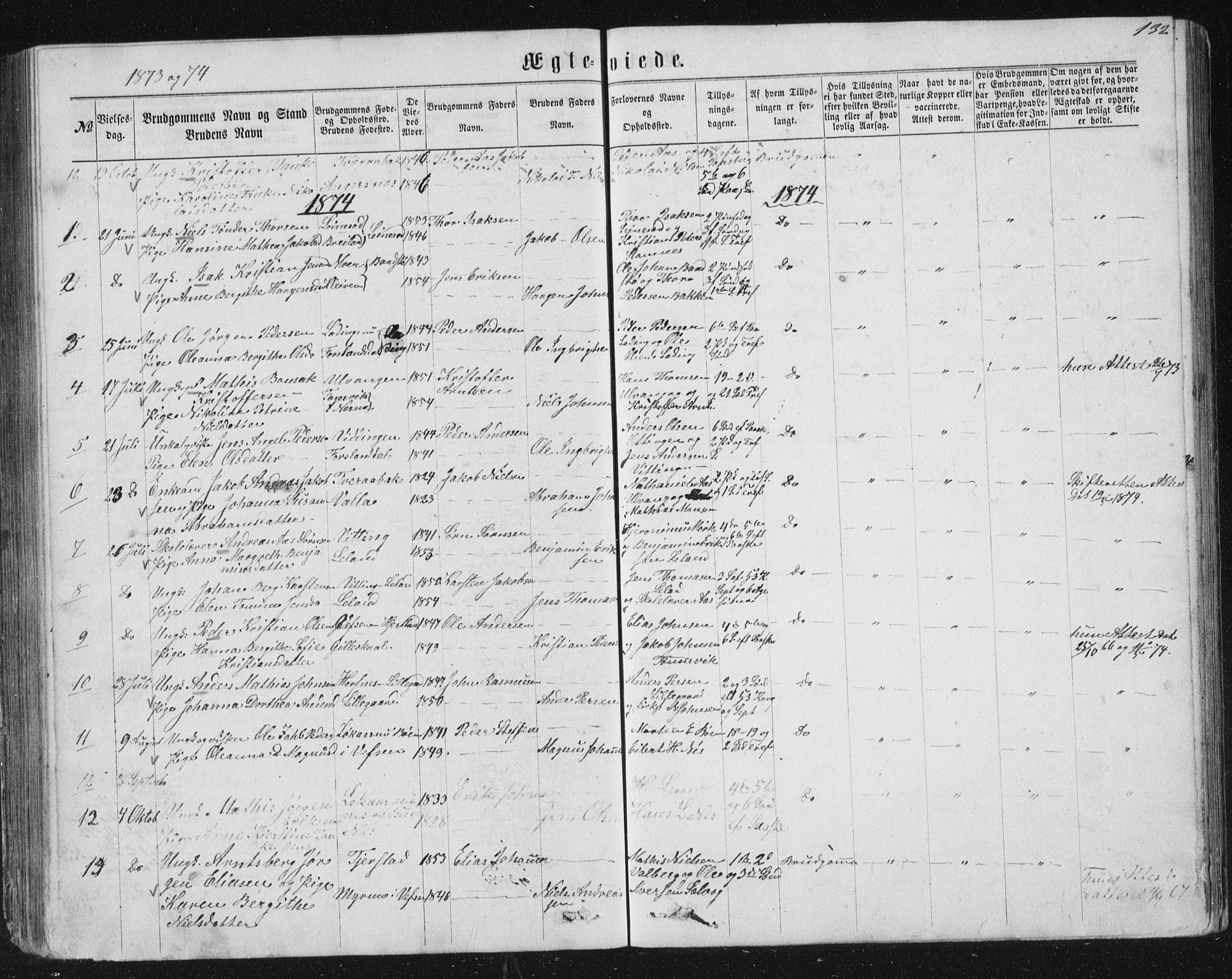 Ministerialprotokoller, klokkerbøker og fødselsregistre - Nordland, AV/SAT-A-1459/831/L0476: Parish register (copy) no. 831C03, 1866-1877, p. 132