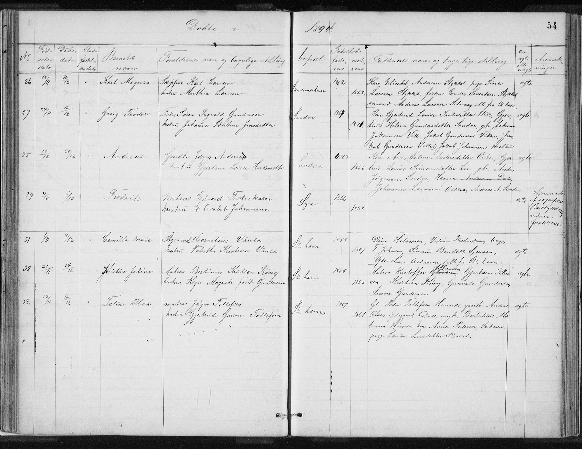 Skudenes sokneprestkontor, SAST/A -101849/H/Ha/Hab/L0007: Parish register (copy) no. B 7, 1885-1899, p. 54