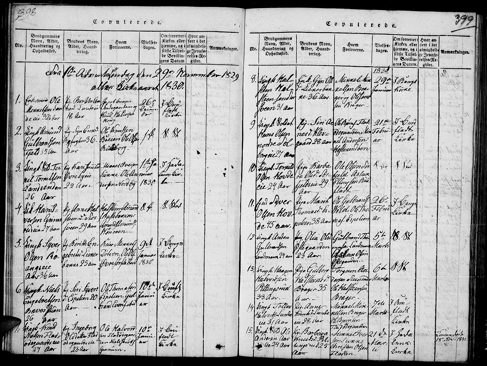 Sør-Aurdal prestekontor, SAH/PREST-128/H/Ha/Hab/L0002: Parish register (copy) no. 2, 1826-1840, p. 398-399