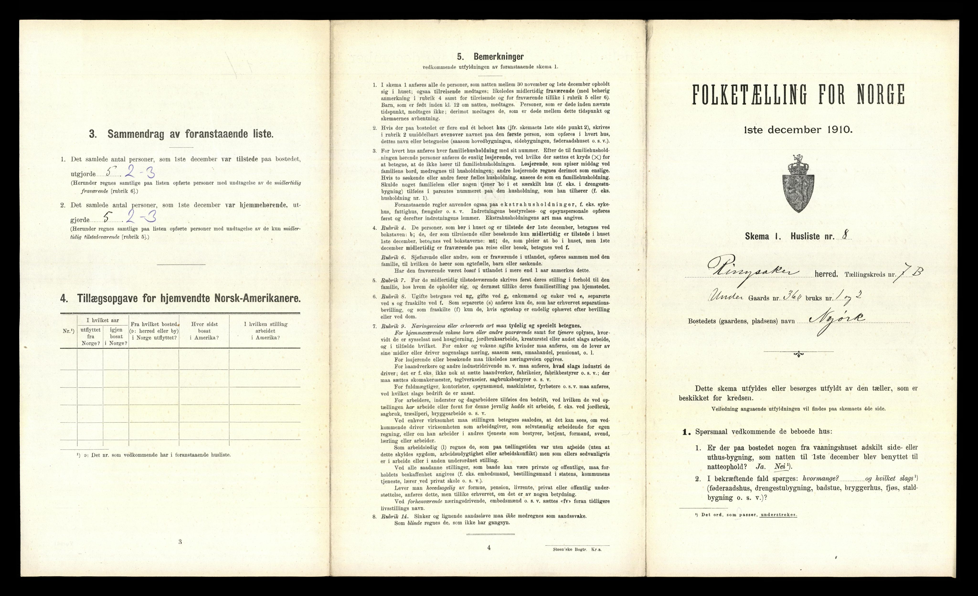 RA, 1910 census for Ringsaker, 1910, p. 1105