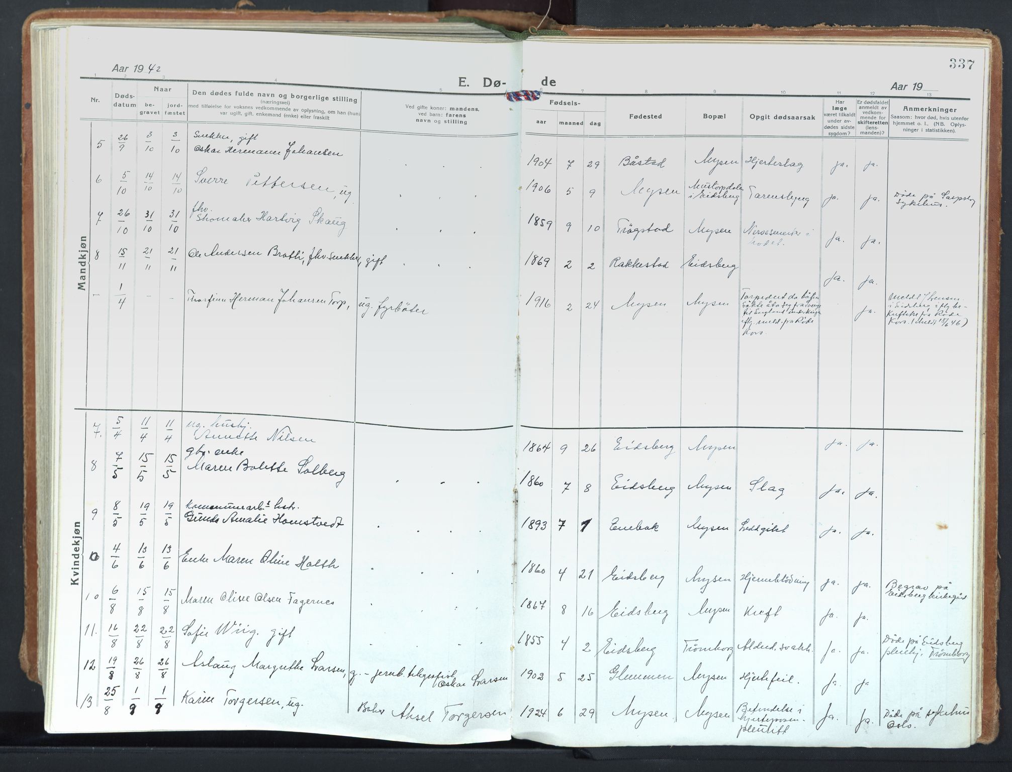 Eidsberg prestekontor Kirkebøker, SAO/A-10905/F/Fd/L0001: Parish register (official) no. IV 1, 1921-1948, p. 337