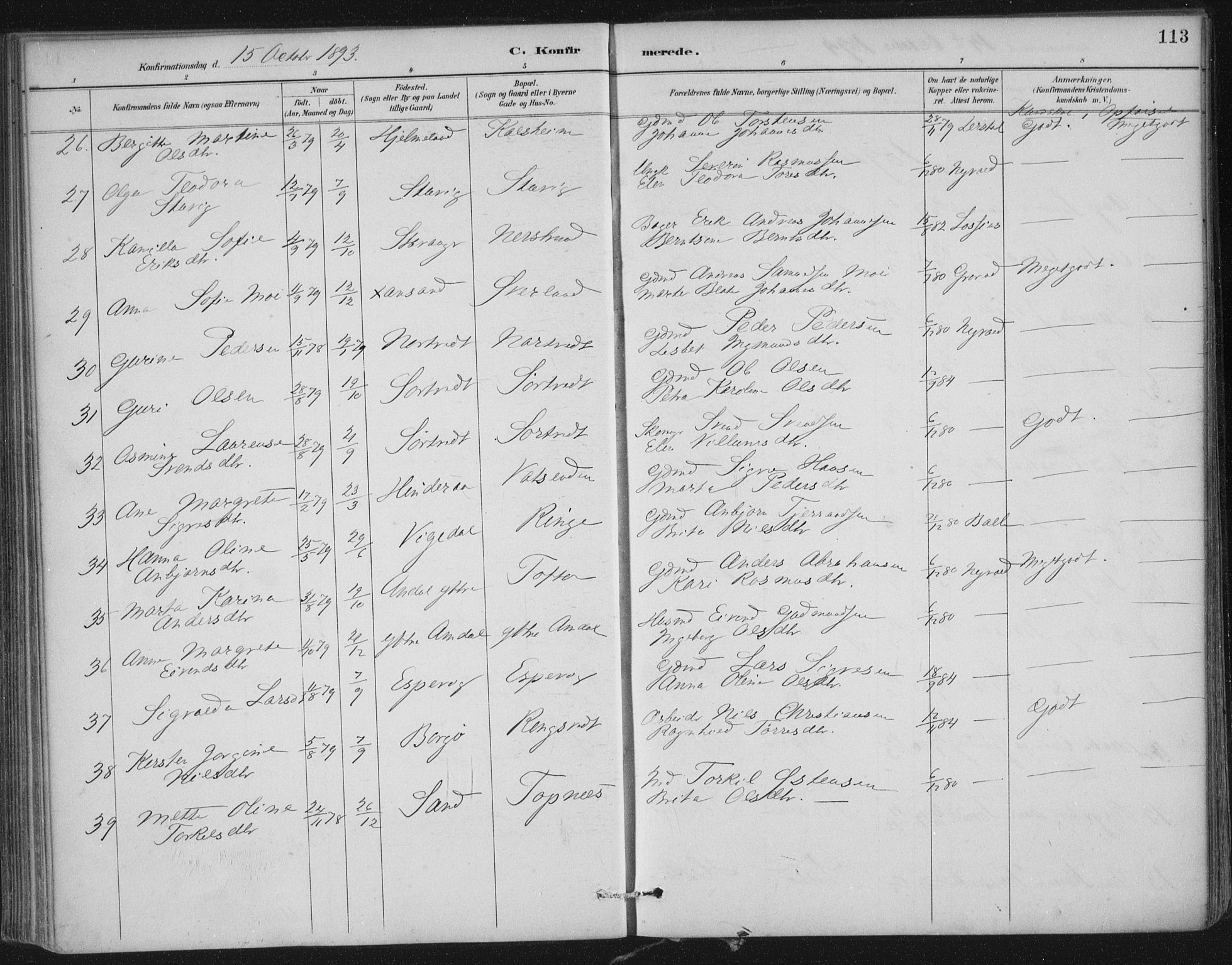 Nedstrand sokneprestkontor, AV/SAST-A-101841/01/IV: Parish register (official) no. A 12, 1887-1915, p. 113