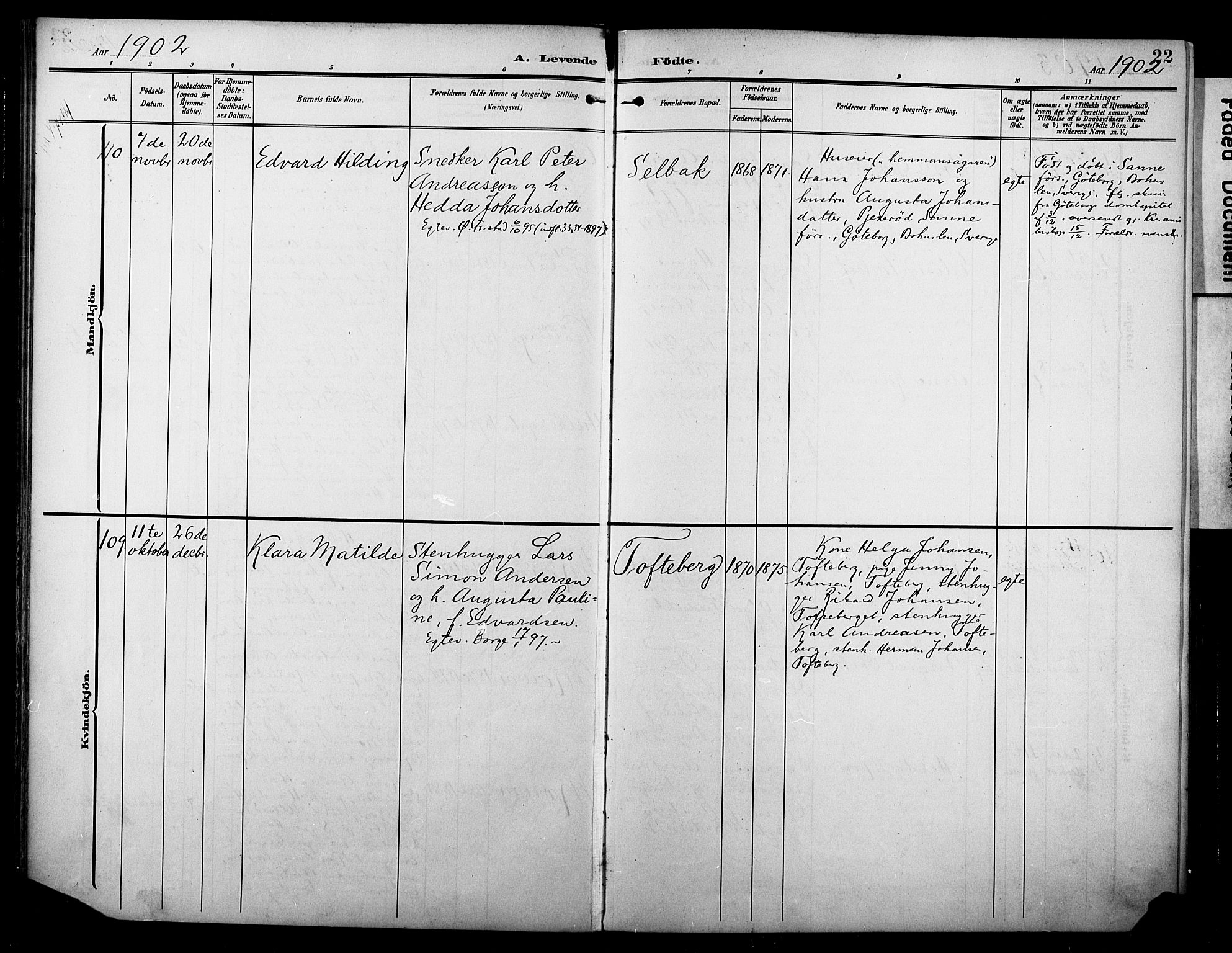 Borge prestekontor Kirkebøker, SAO/A-10903/F/Fa/L0009: Parish register (official) no. I 9, 1902-1911, p. 22