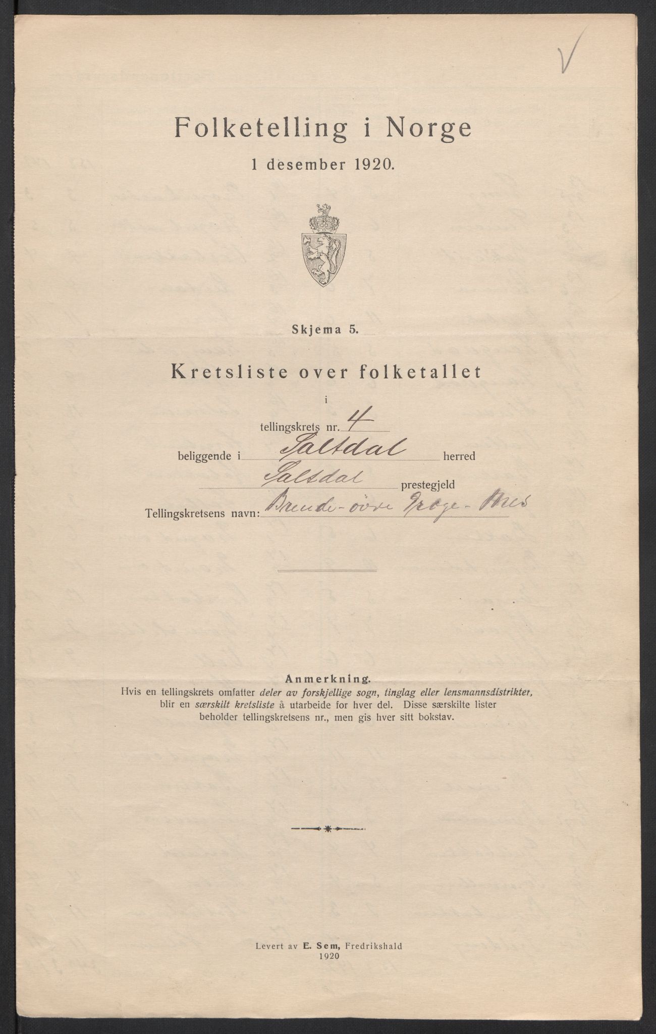 SAT, 1920 census for Saltdal, 1920, p. 38