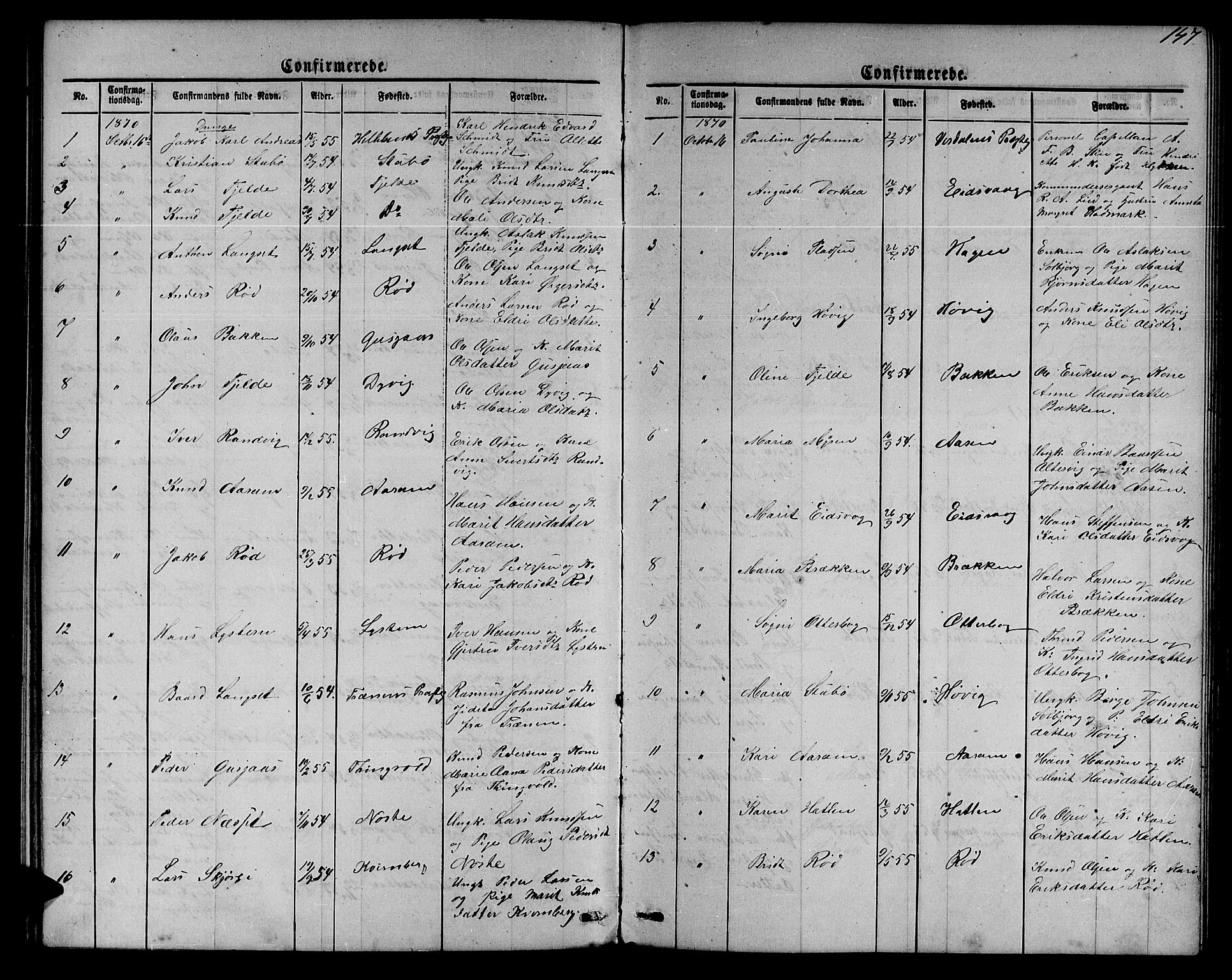 Ministerialprotokoller, klokkerbøker og fødselsregistre - Møre og Romsdal, AV/SAT-A-1454/551/L0630: Parish register (copy) no. 551C02, 1867-1885, p. 147