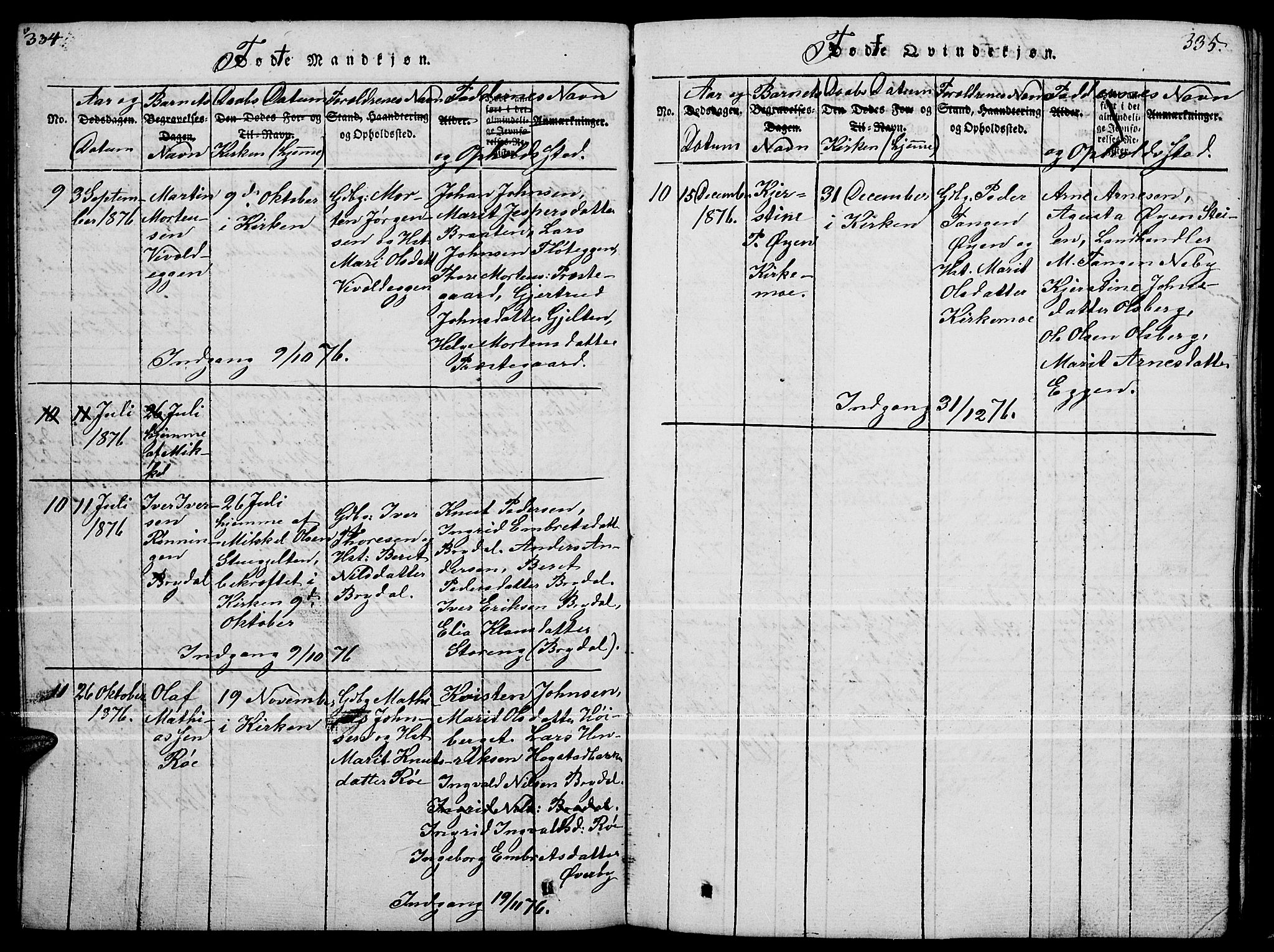 Tynset prestekontor, SAH/PREST-058/H/Ha/Hab/L0004: Parish register (copy) no. 4, 1814-1879, p. 334-335