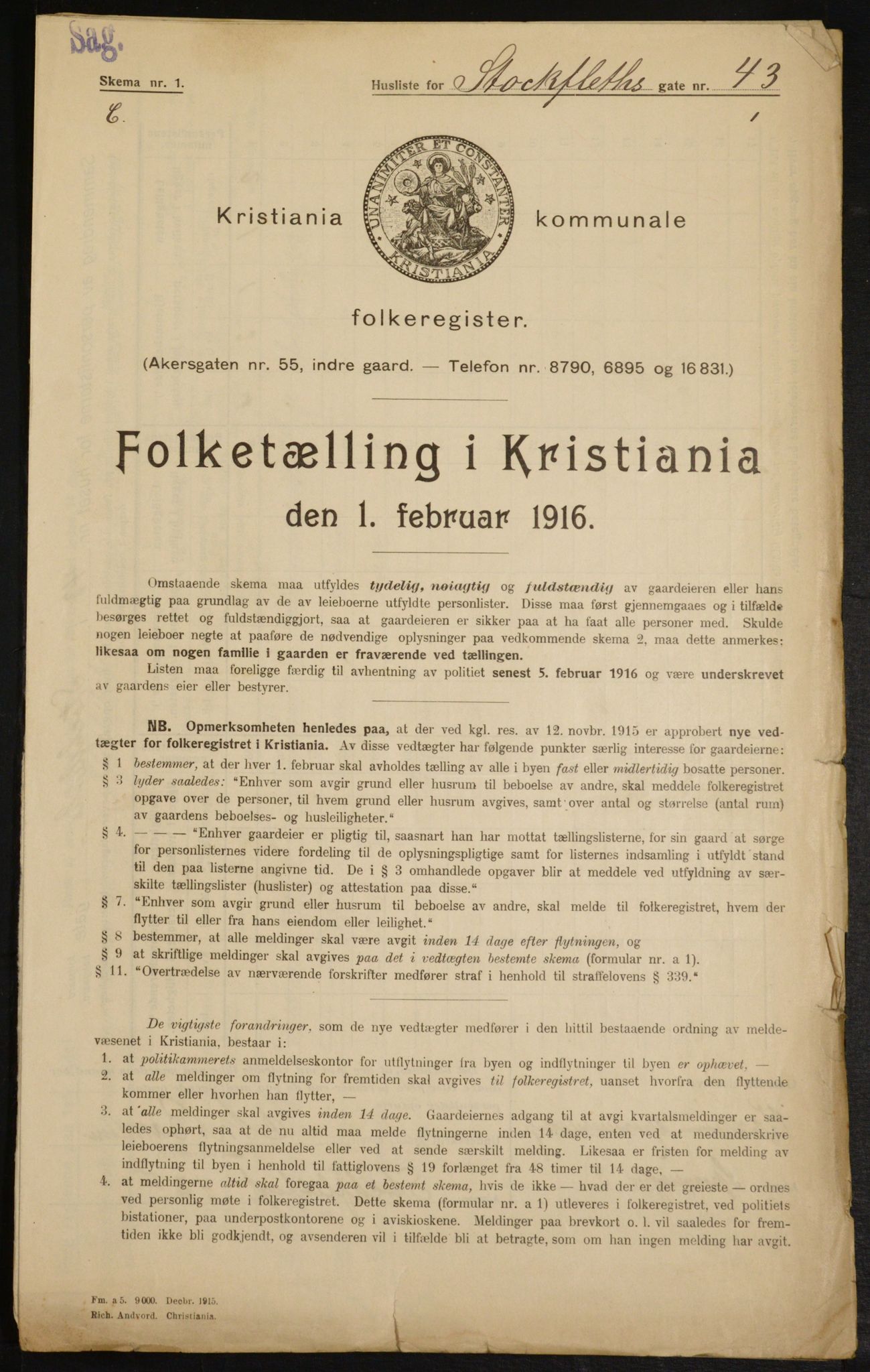 OBA, Municipal Census 1916 for Kristiania, 1916, p. 104949