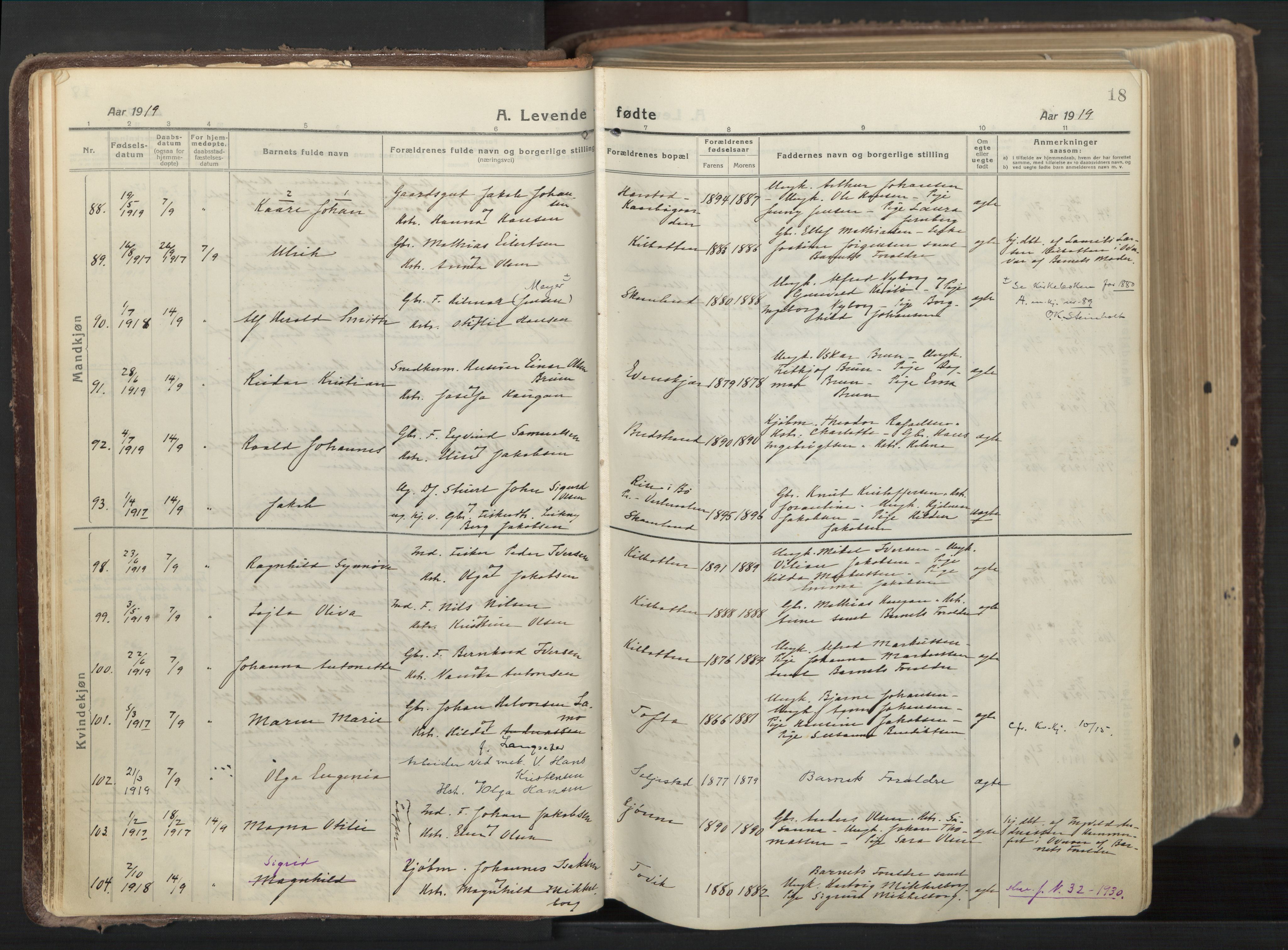 Trondenes sokneprestkontor, AV/SATØ-S-1319/H/Ha/L0019kirke: Parish register (official) no. 19, 1919-1928, p. 18