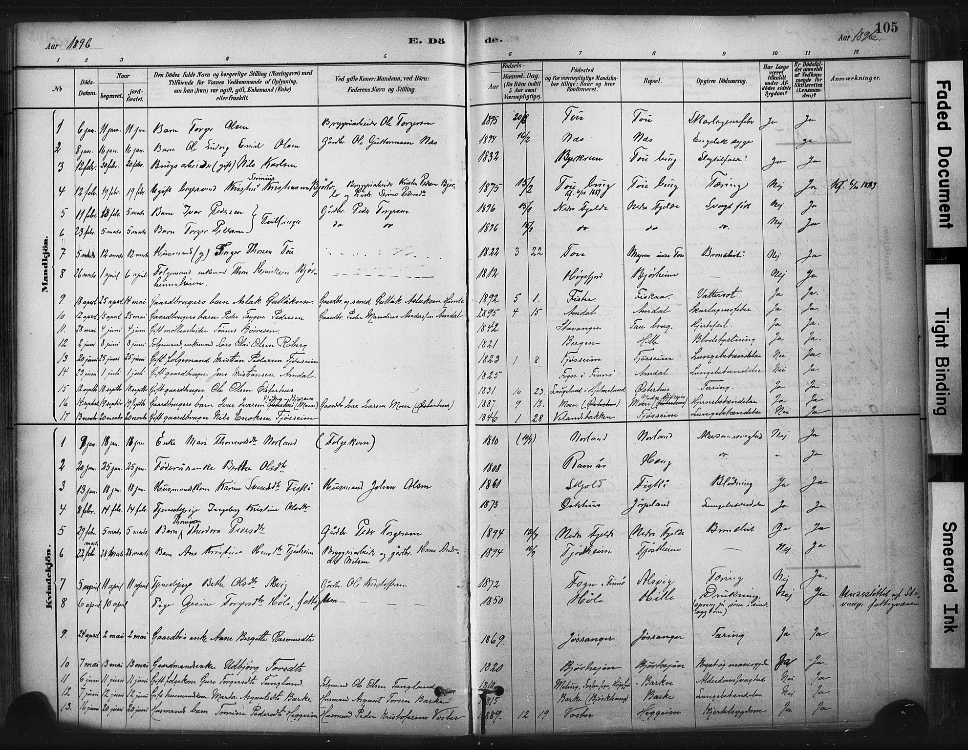 Strand sokneprestkontor, AV/SAST-A-101828/H/Ha/Haa/L0010: Parish register (official) no. A 10, 1882-1929, p. 105