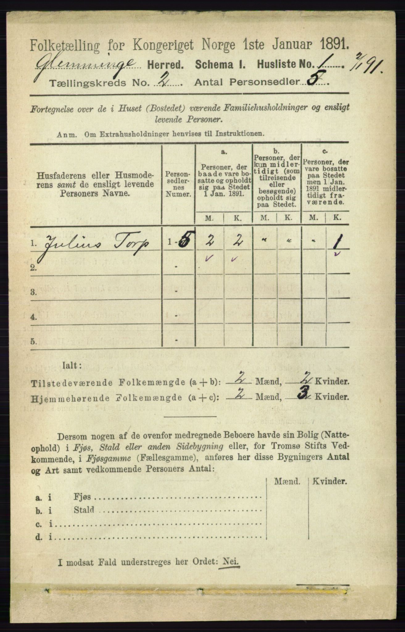 RA, 1891 census for 0132 Glemmen, 1891, p. 402