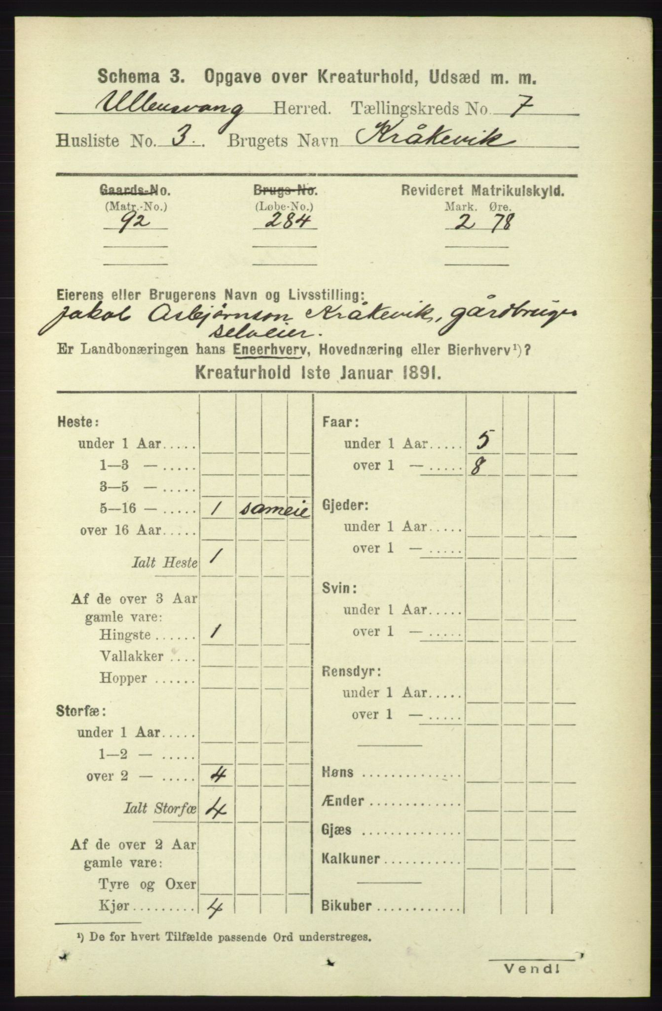 RA, 1891 census for 1230 Ullensvang, 1891, p. 7337