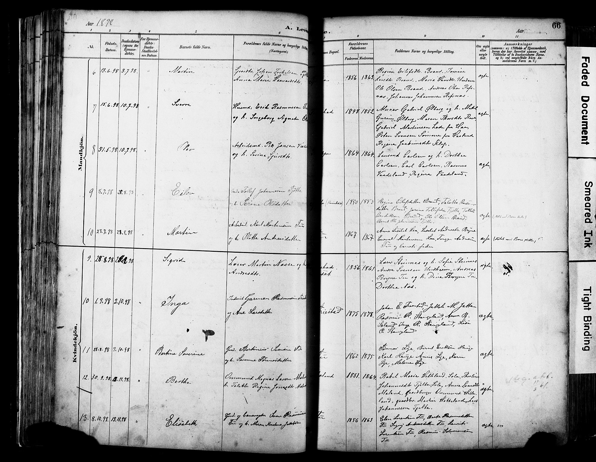 Klepp sokneprestkontor, SAST/A-101803/001/3/30BA/L0009: Parish register (official) no. A 7, 1886-1915, p. 66