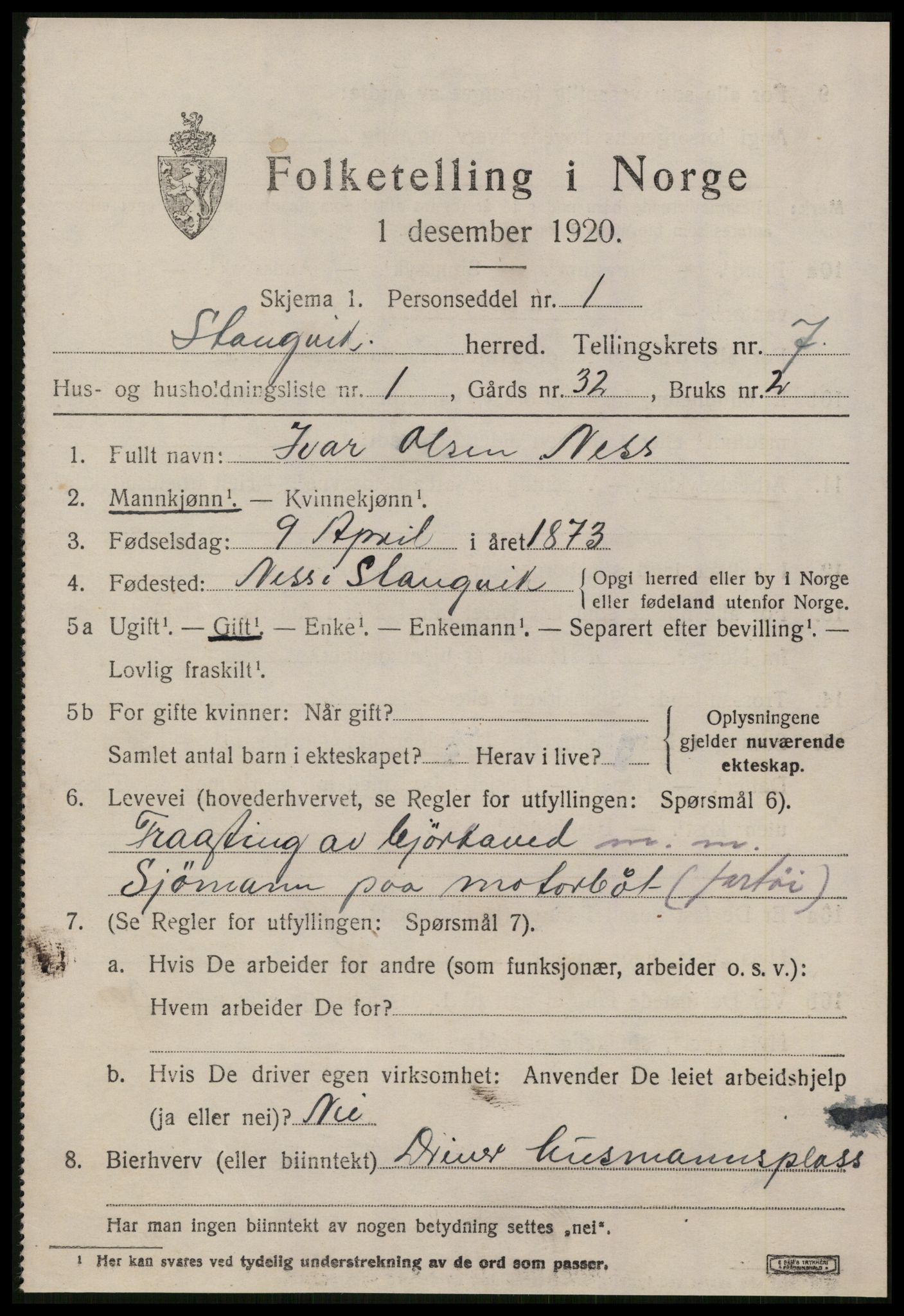 SAT, 1920 census for Stangvik, 1920, p. 4296