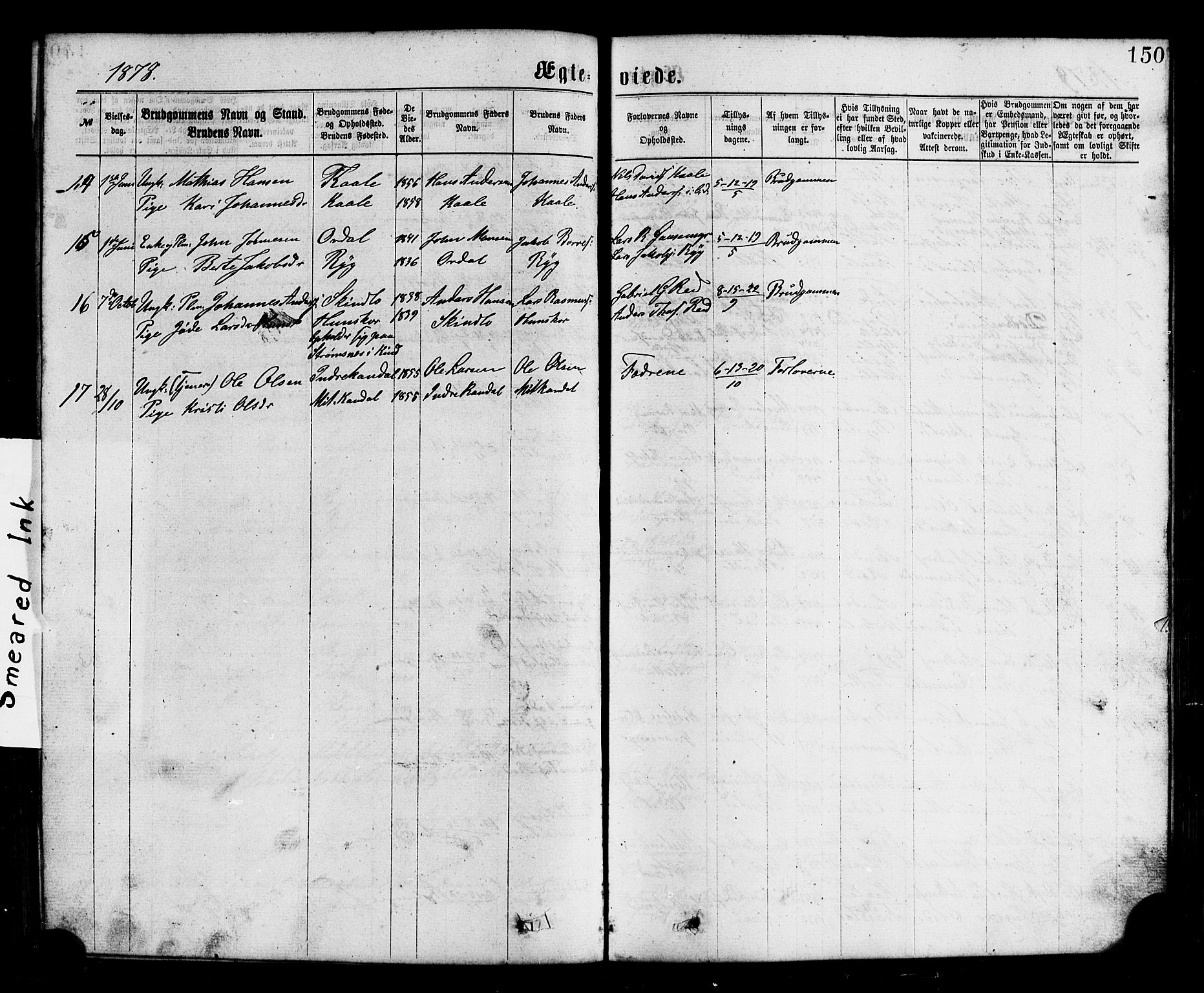 Gloppen sokneprestembete, SAB/A-80101/H/Hab/Habc/L0001: Parish register (copy) no. C 1, 1872-1896, p. 150