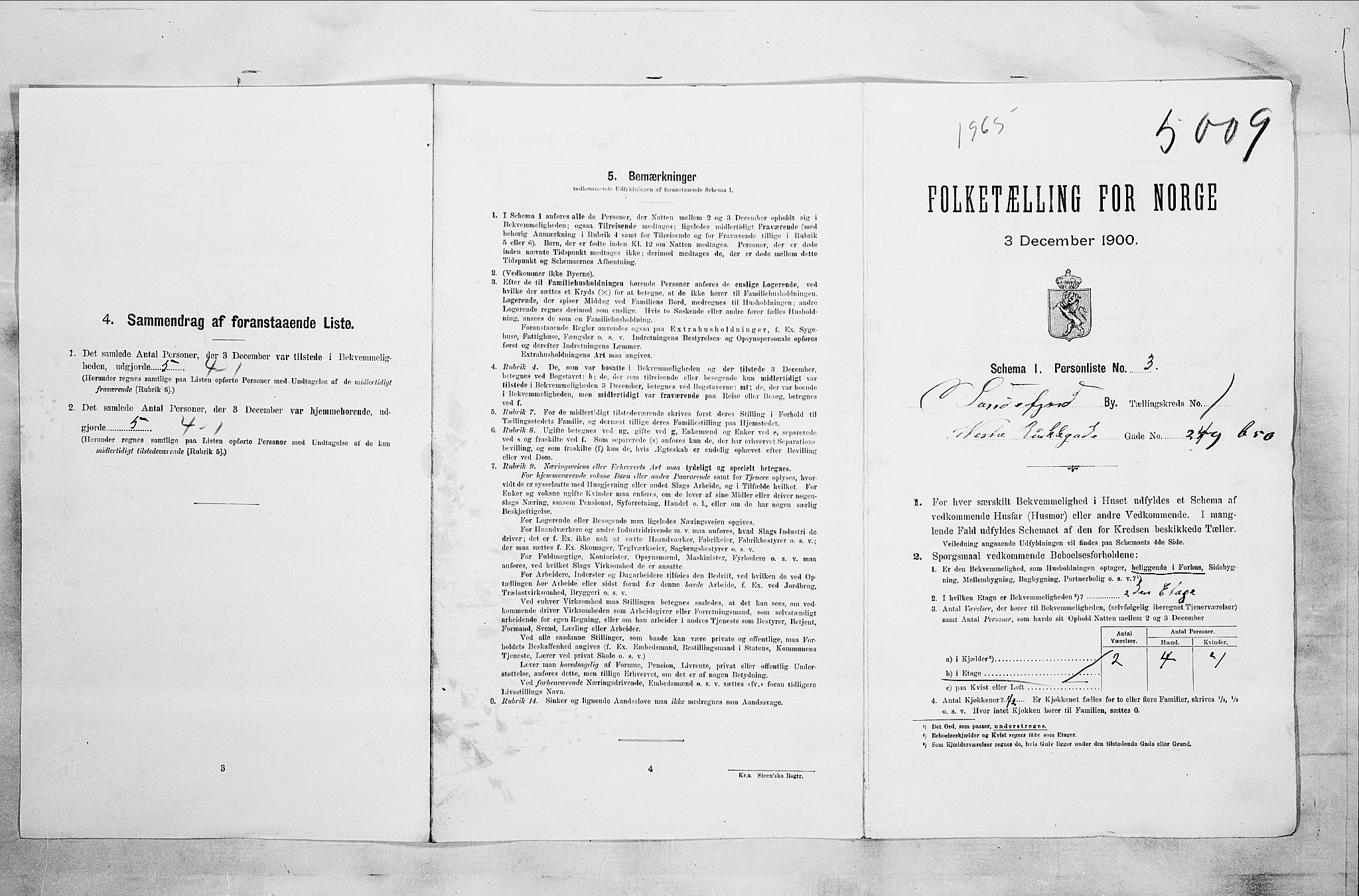 RA, 1900 census for Sandefjord, 1900, p. 2853