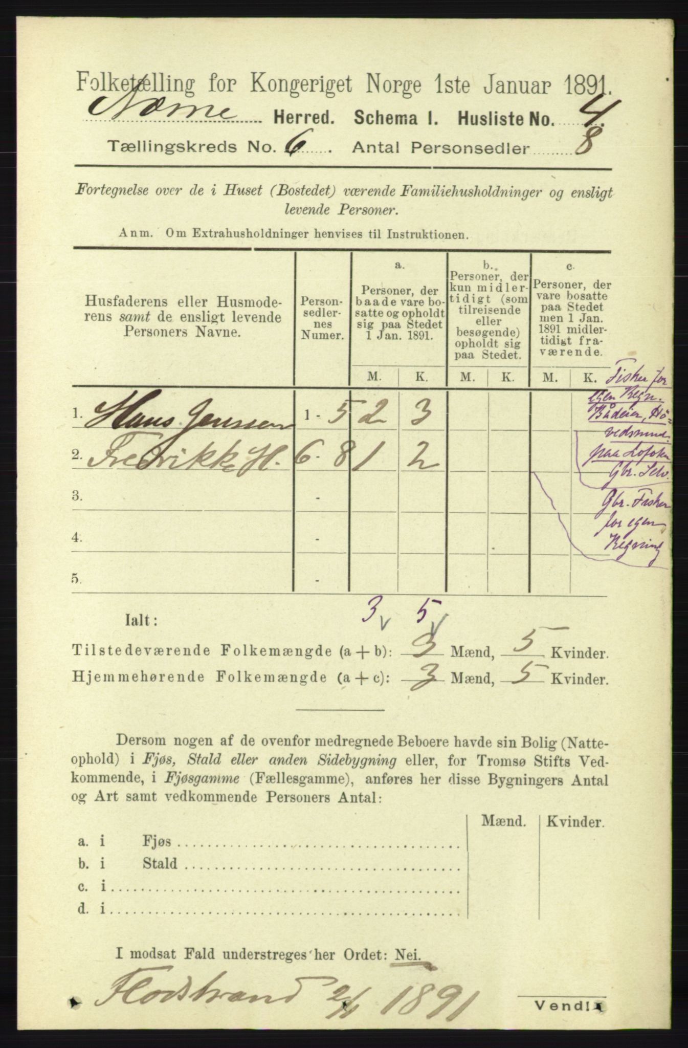 RA, 1891 census for 1828 Nesna, 1891, p. 3222