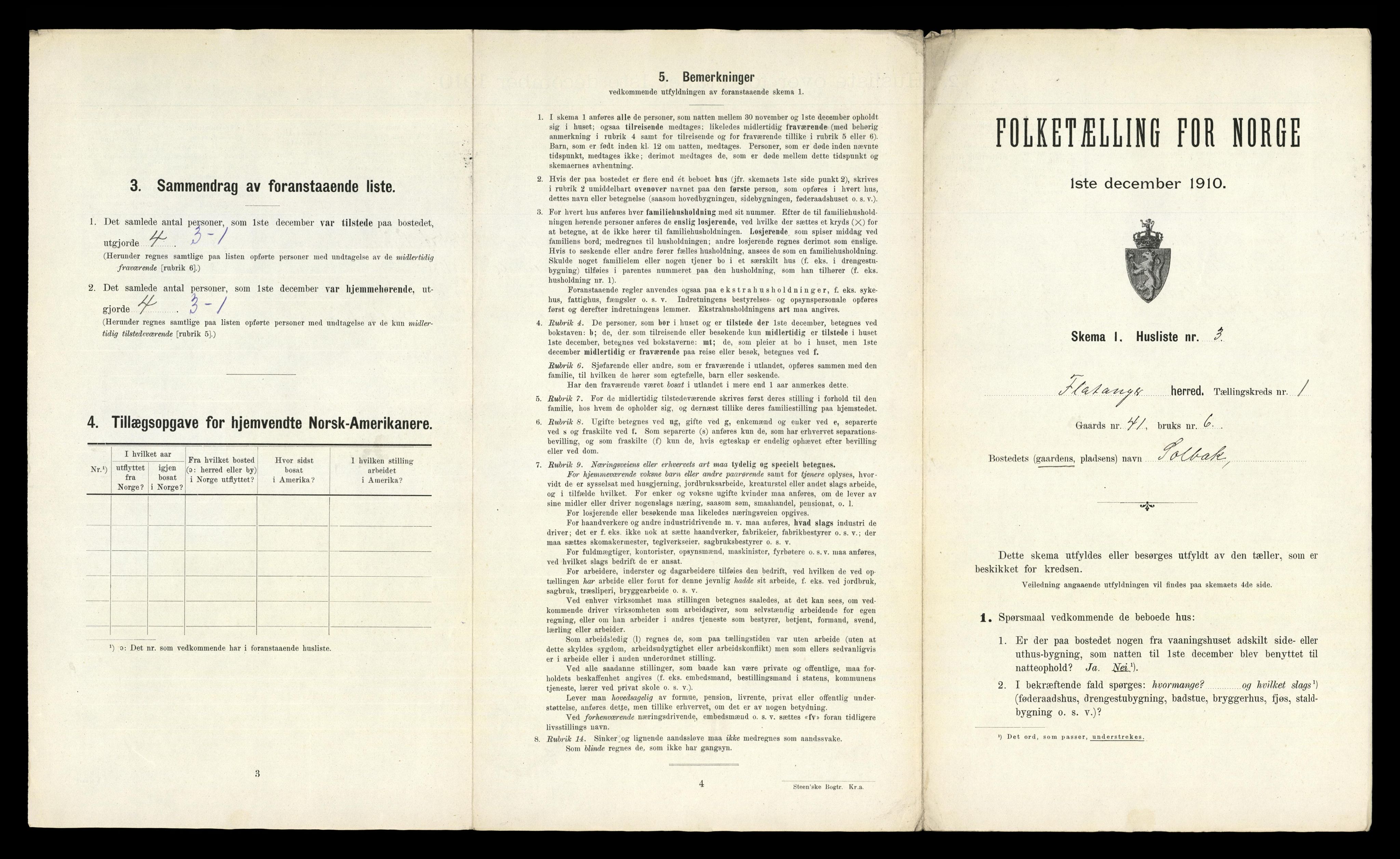 RA, 1910 census for Flatanger, 1910, p. 39