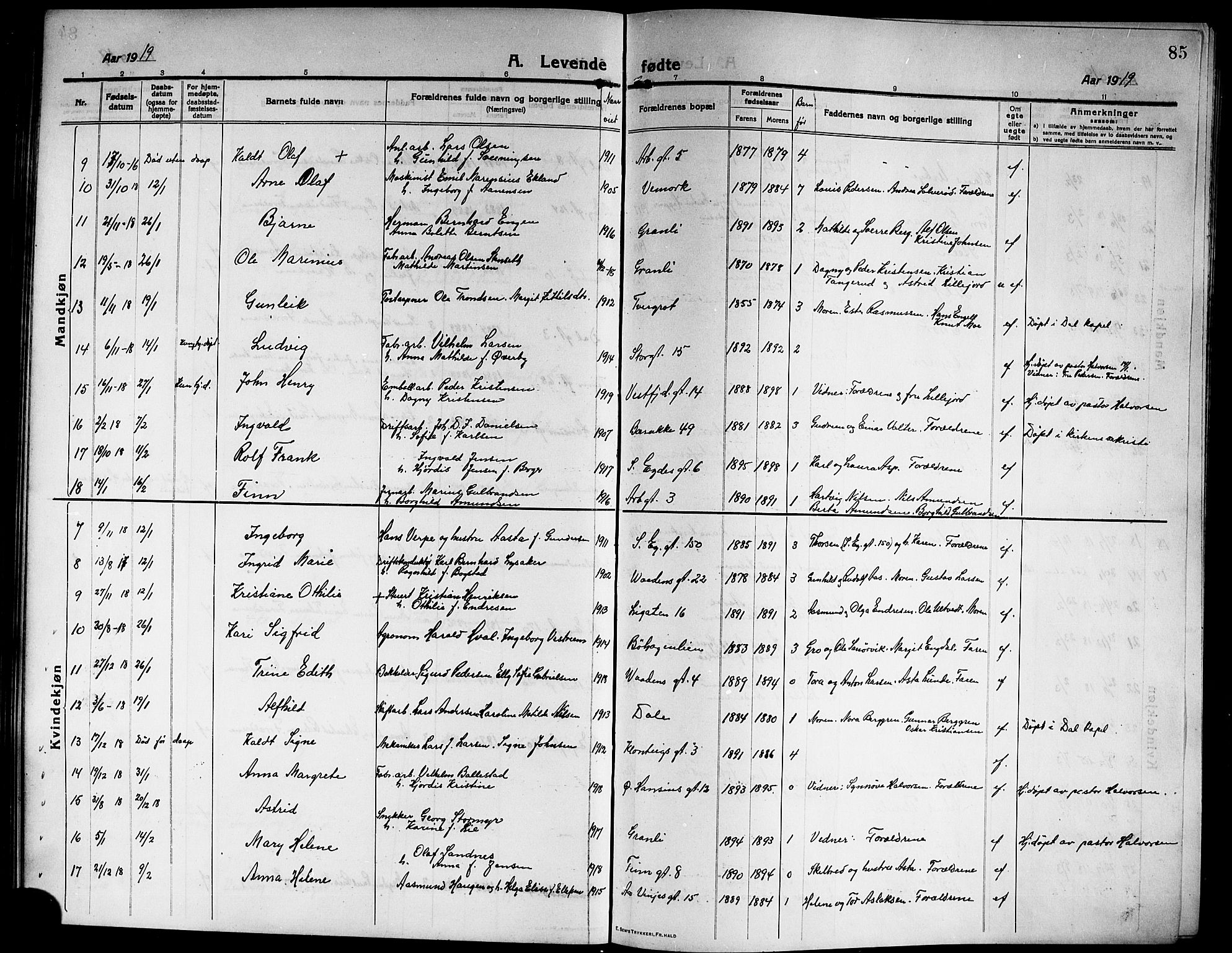 Rjukan kirkebøker, AV/SAKO-A-294/G/Ga/L0002: Parish register (copy) no. 2, 1913-1920, p. 85