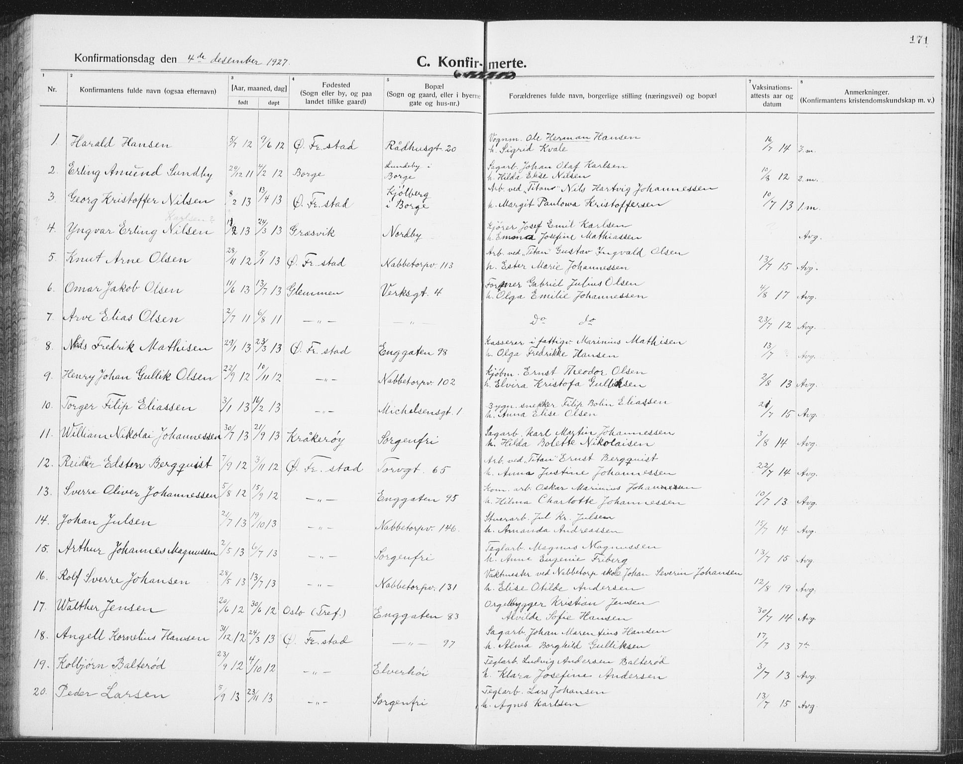 Østre Fredrikstad prestekontor Kirkebøker, AV/SAO-A-10907/G/Ga/L0003: Parish register (copy) no. 3, 1920-1940, p. 171