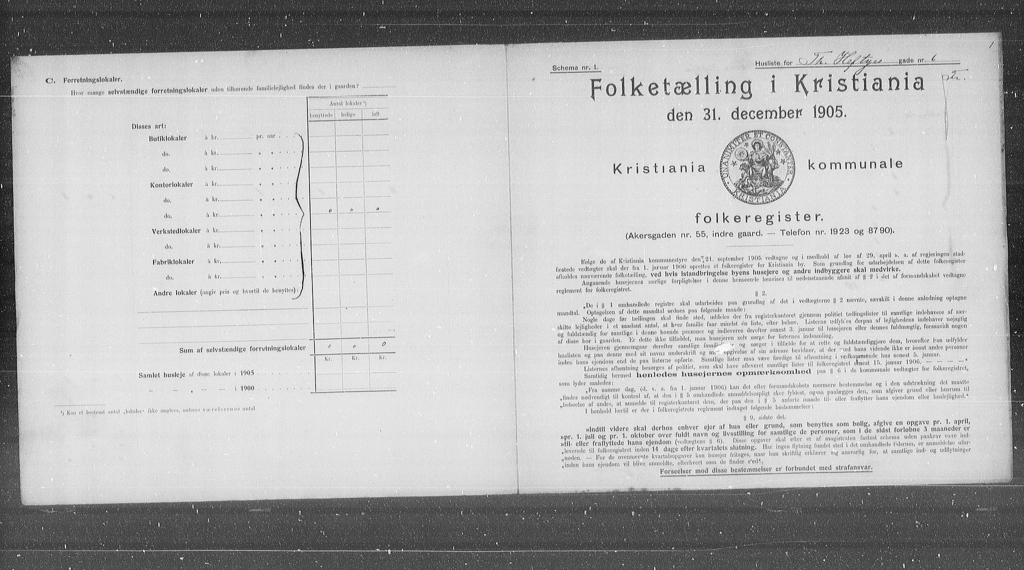 OBA, Municipal Census 1905 for Kristiania, 1905, p. 57016