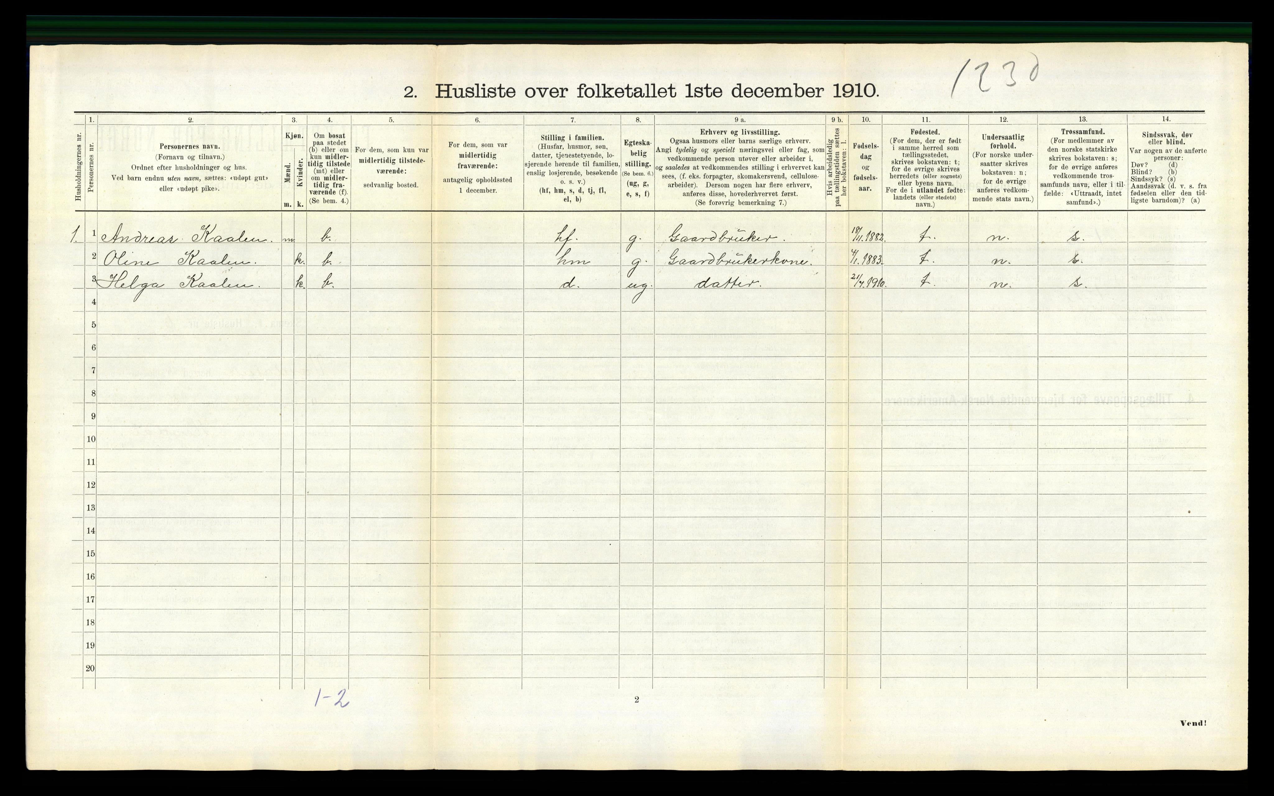 RA, 1910 census for Verdal, 1910, p. 847