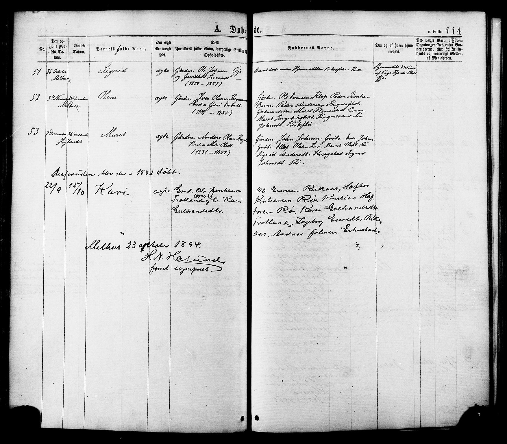 Ministerialprotokoller, klokkerbøker og fødselsregistre - Sør-Trøndelag, SAT/A-1456/691/L1079: Parish register (official) no. 691A11, 1873-1886, p. 114