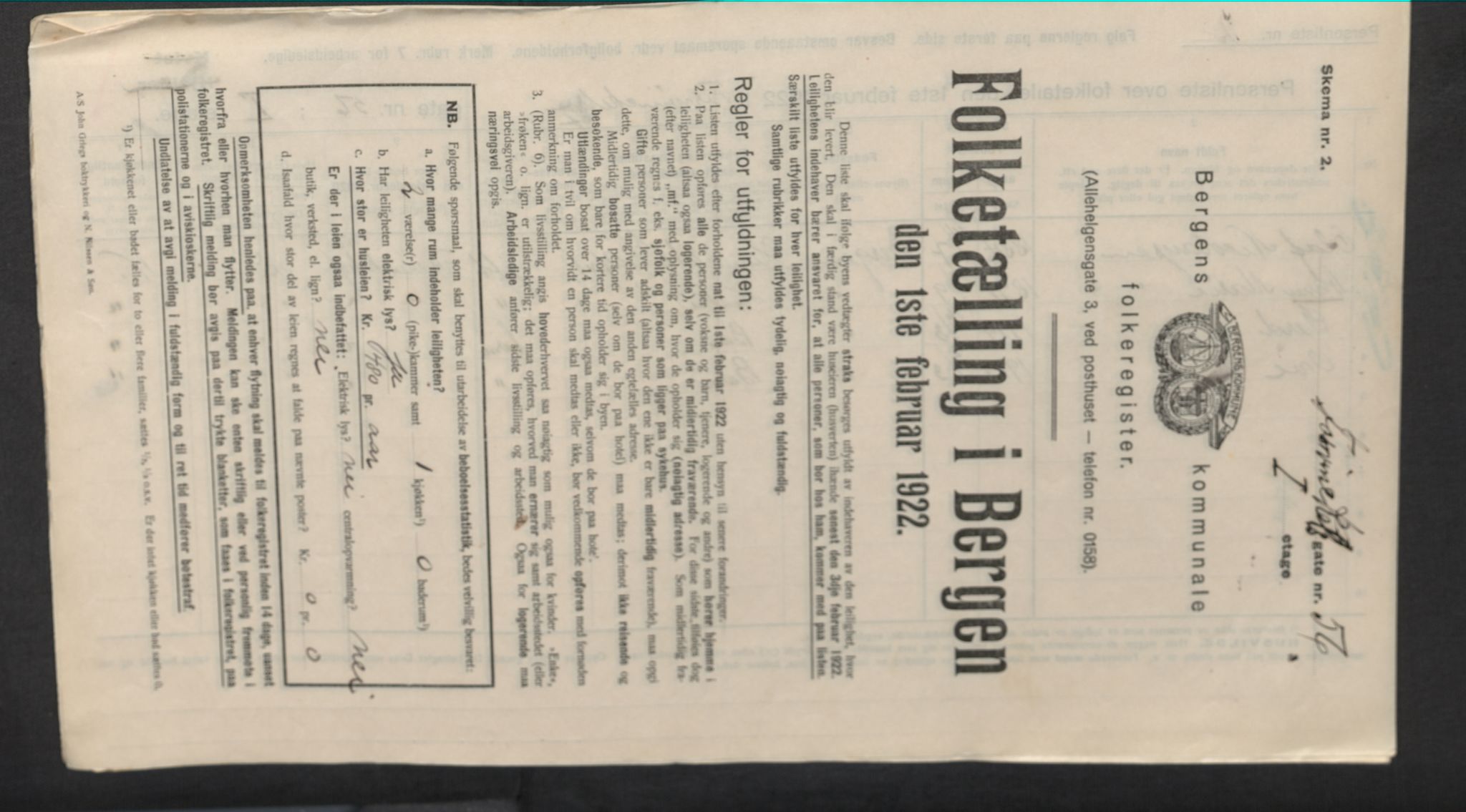 SAB, Municipal Census 1922 for Bergen, 1922, p. 8976