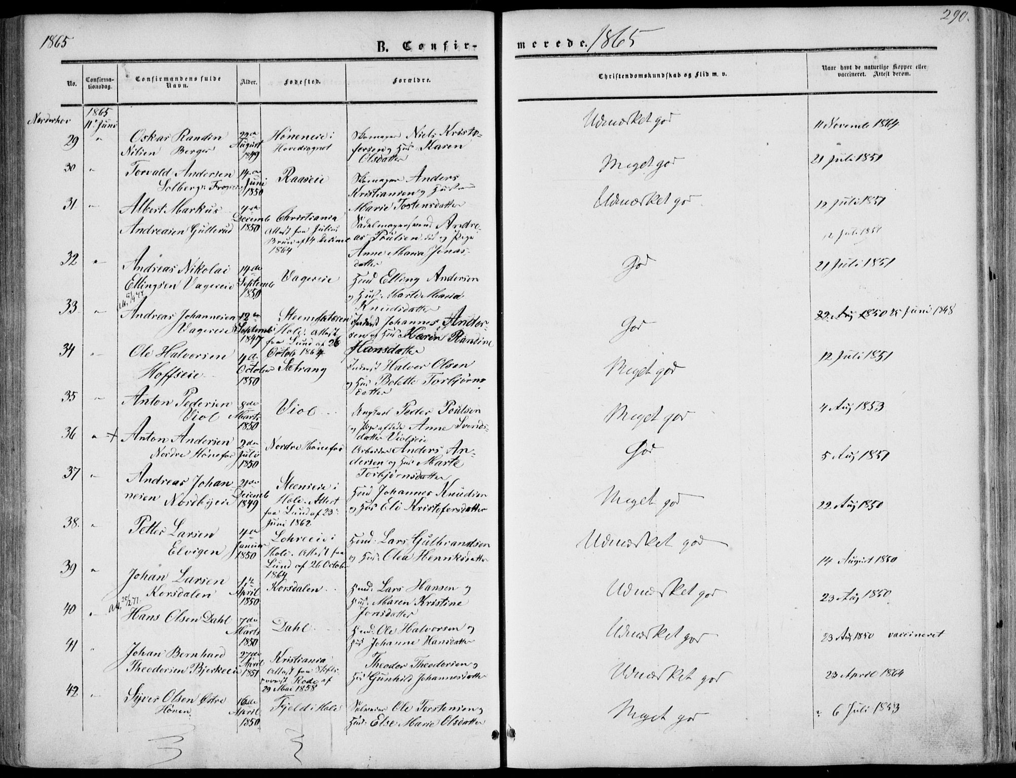 Norderhov kirkebøker, SAKO/A-237/F/Fa/L0012: Parish register (official) no. 12, 1856-1865, p. 290