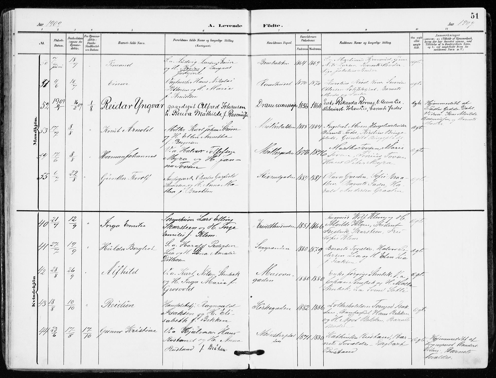 Kongsberg kirkebøker, AV/SAKO-A-22/F/Fb/L0004: Parish register (official) no. II 4, 1906-1918, p. 51