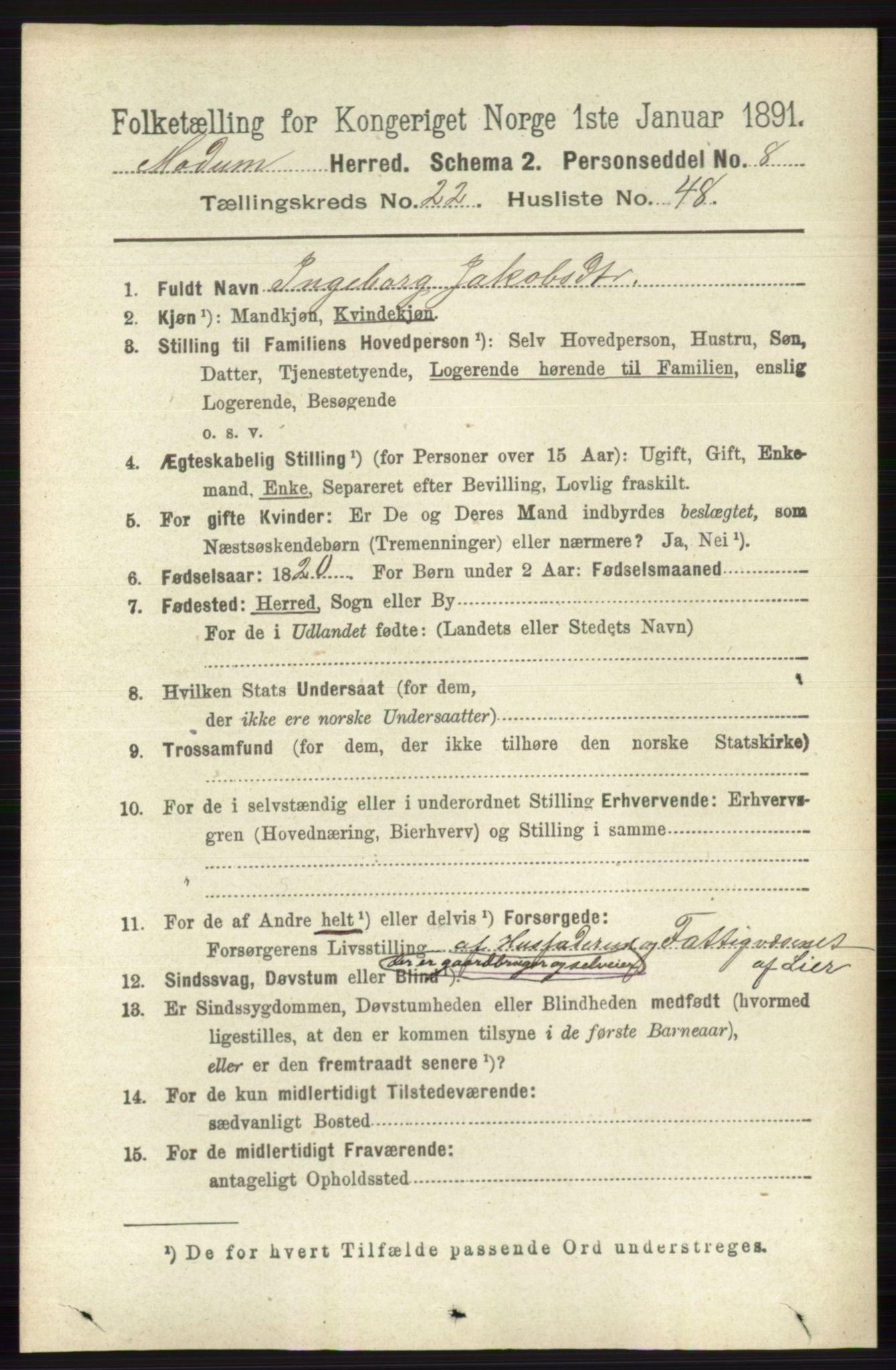 RA, 1891 census for 0623 Modum, 1891, p. 8652