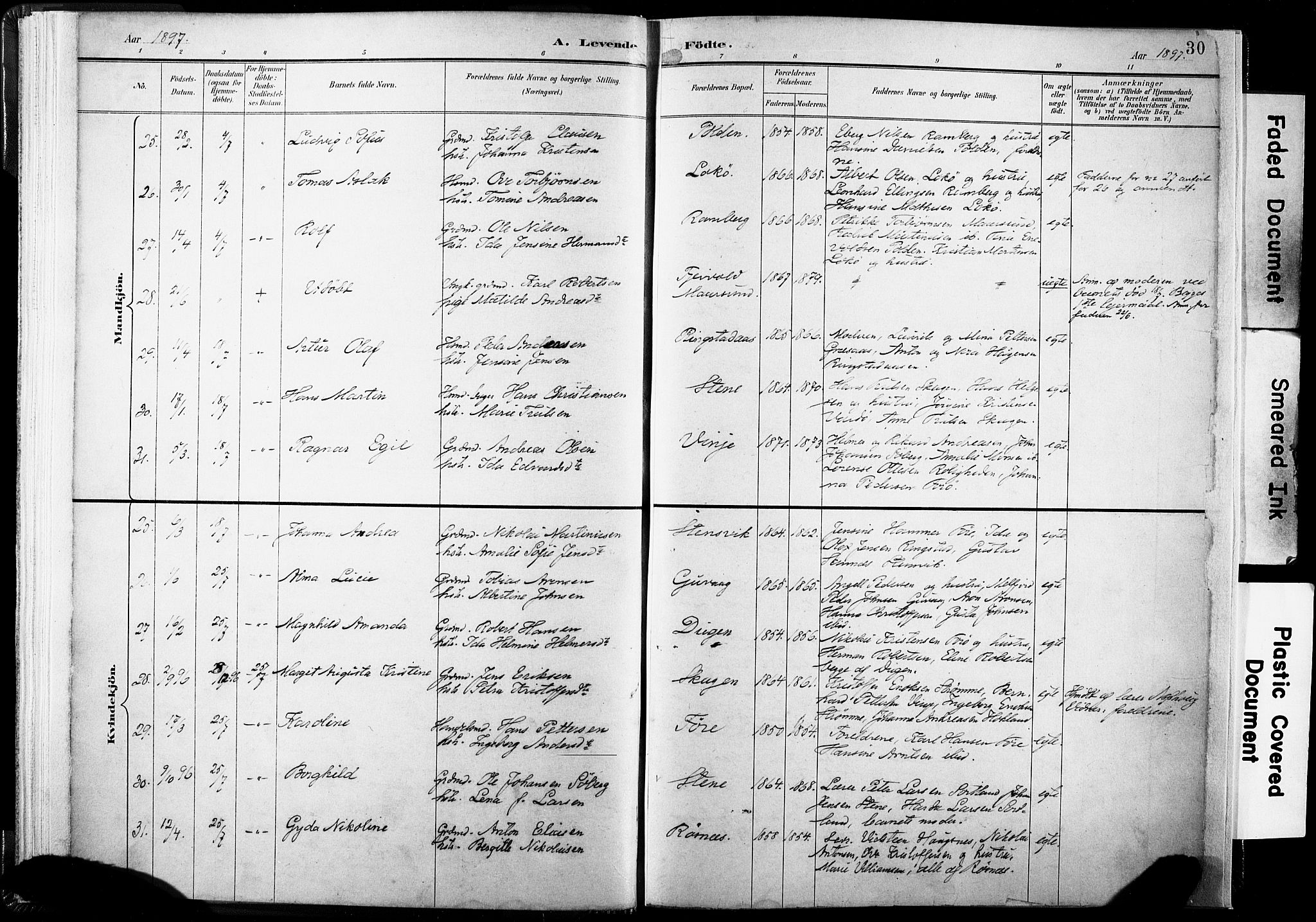 Ministerialprotokoller, klokkerbøker og fødselsregistre - Nordland, SAT/A-1459/891/L1304: Parish register (official) no. 891A09, 1895-1921, p. 30