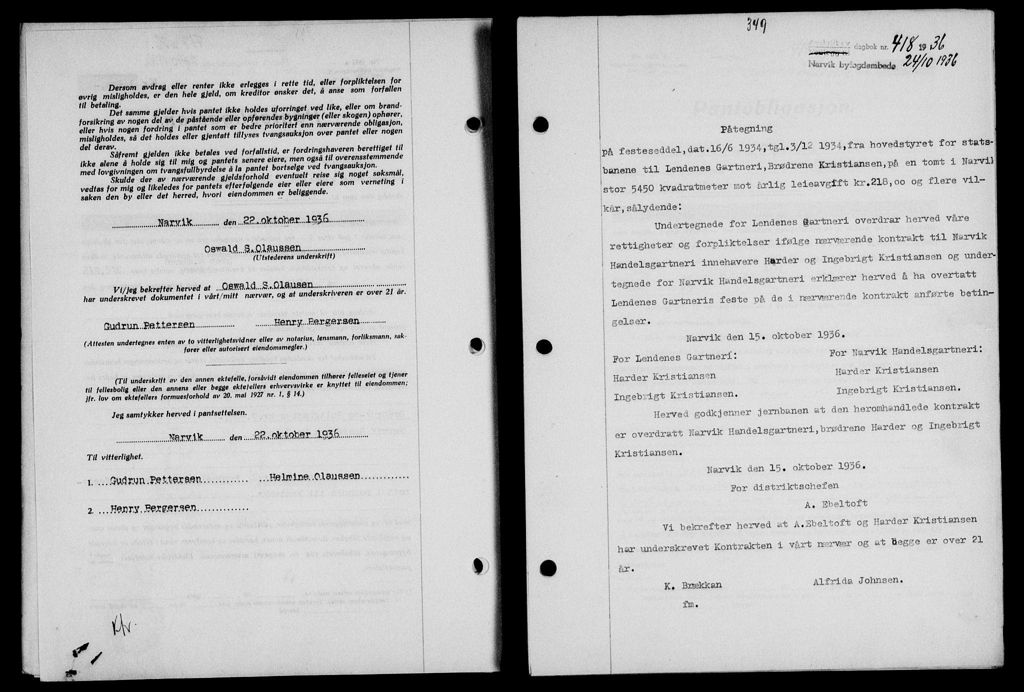 Narvik sorenskriveri, AV/SAT-A-0002/1/2/2C/2Ca/L0011: Mortgage book no. 14, 1935-1937, Deed date: 24.10.1936