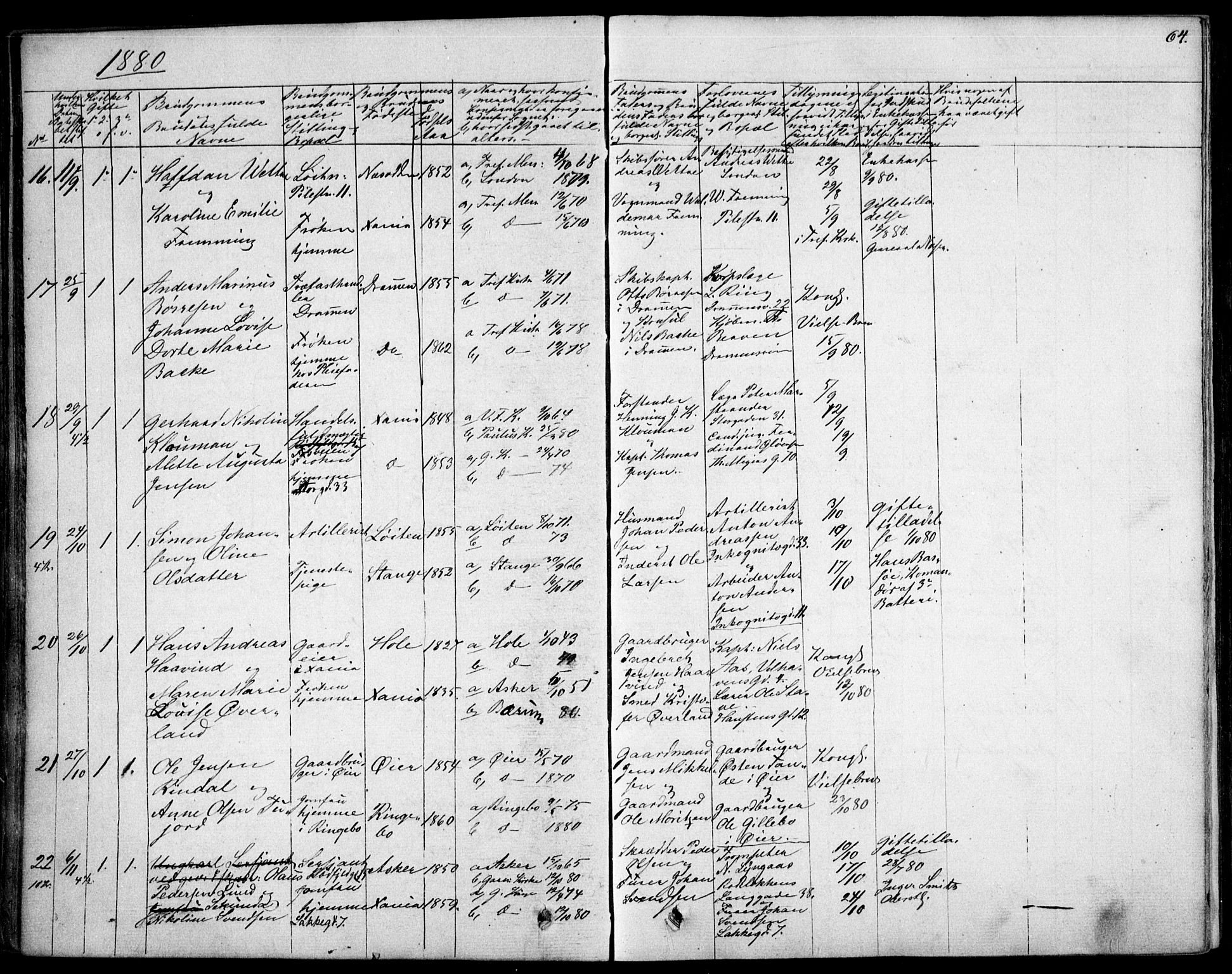 Garnisonsmenigheten Kirkebøker, AV/SAO-A-10846/F/Fa/L0007: Parish register (official) no. 7, 1828-1881, p. 64