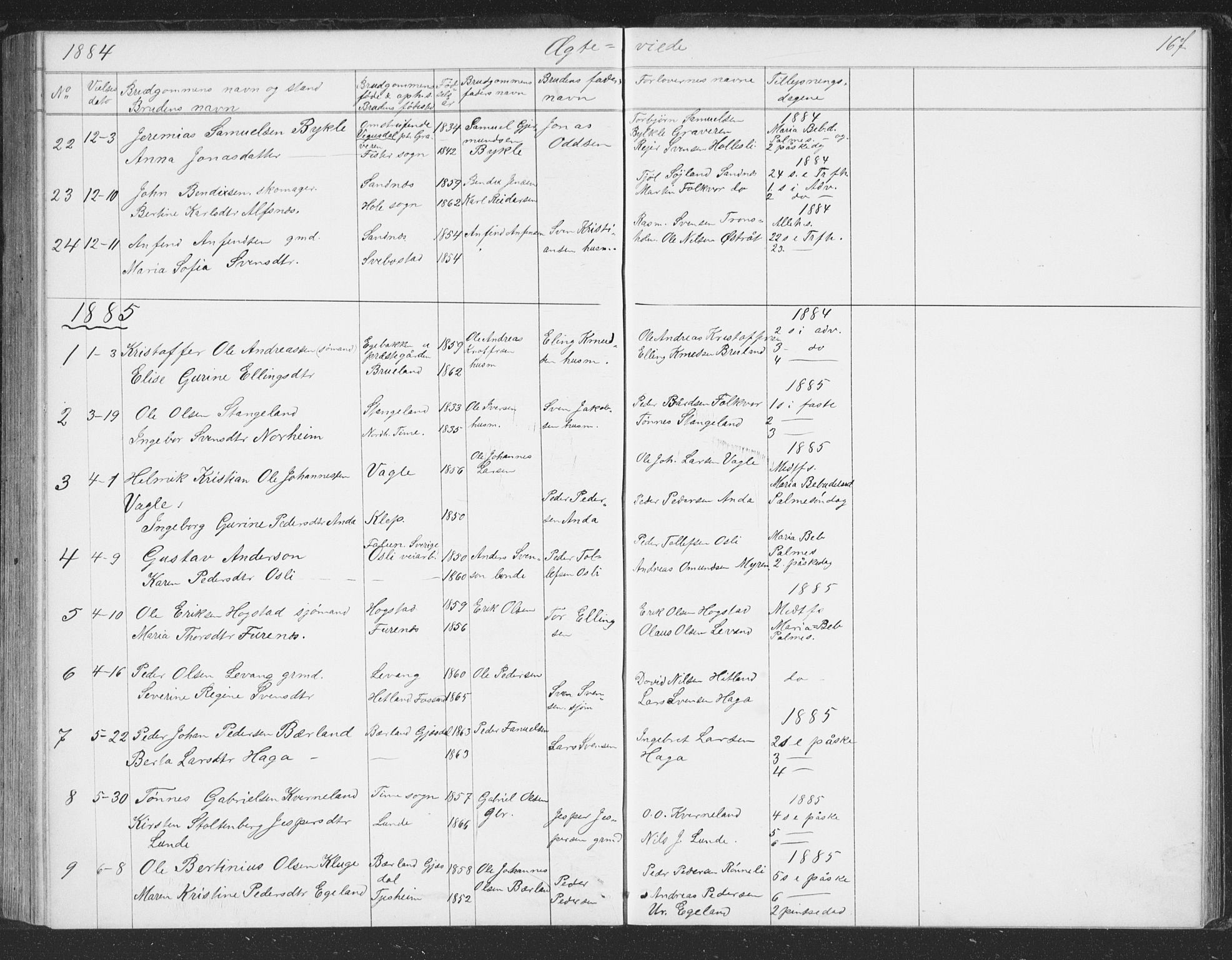 Høyland sokneprestkontor, AV/SAST-A-101799/001/30BB/L0002: Parish register (copy) no. B 2, 1874-1886, p. 167