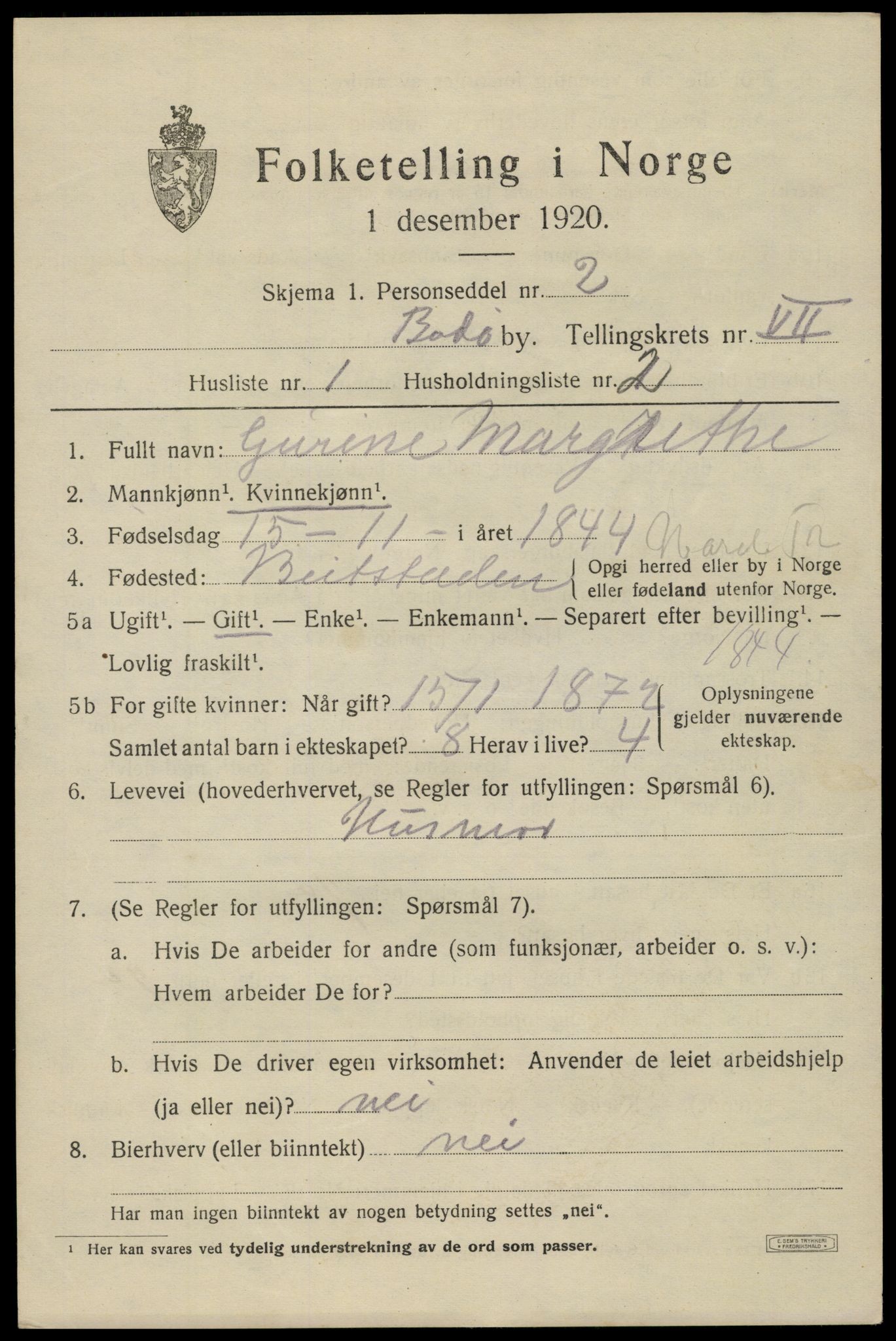 SAT, 1920 census for Bodø, 1920, p. 11111