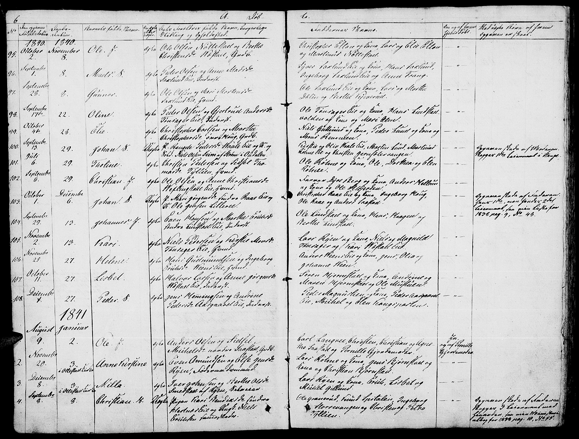 Stange prestekontor, SAH/PREST-002/L/L0003: Parish register (copy) no. 3, 1840-1864, p. 6