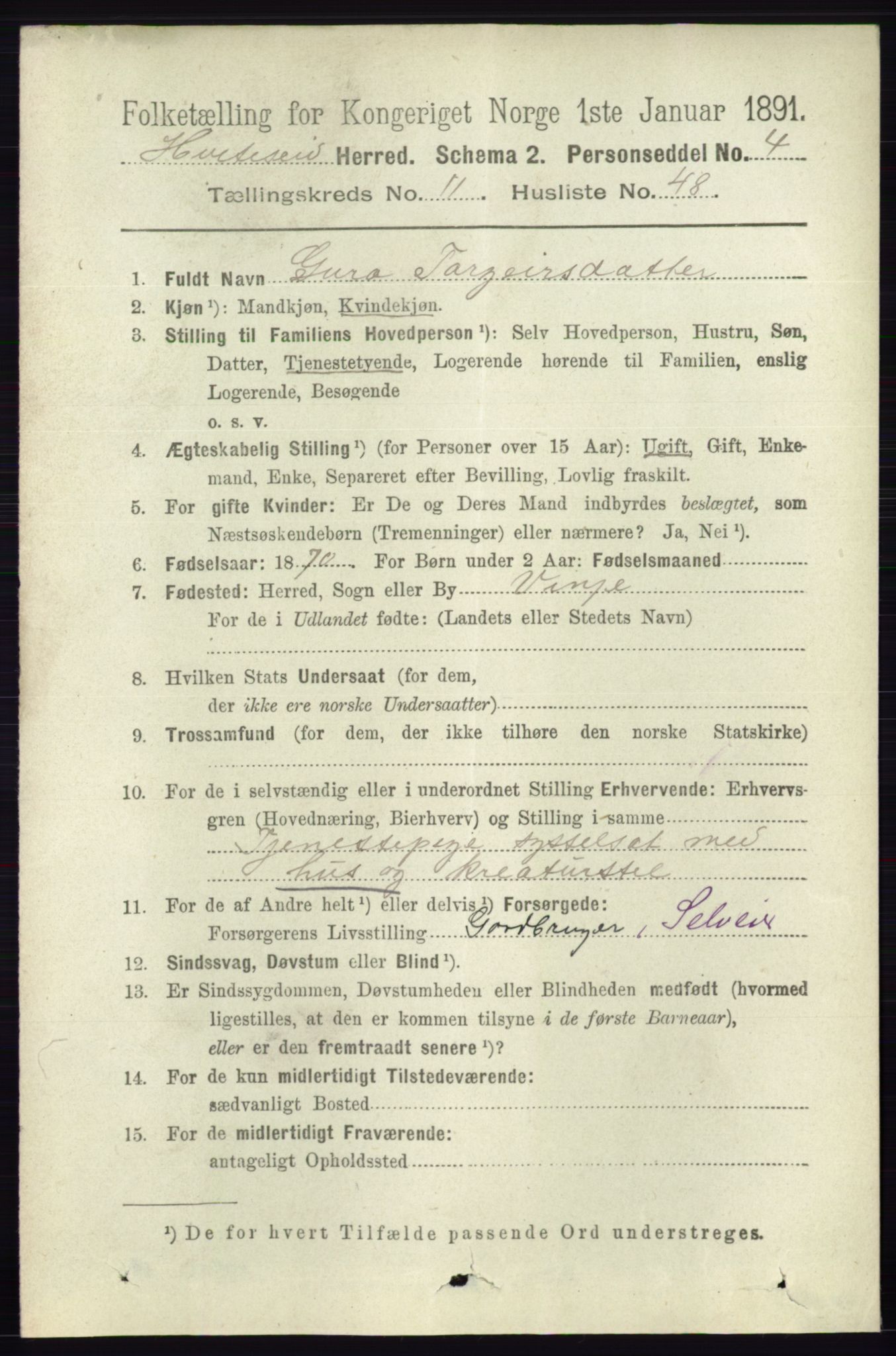 RA, 1891 census for 0829 Kviteseid, 1891, p. 2809