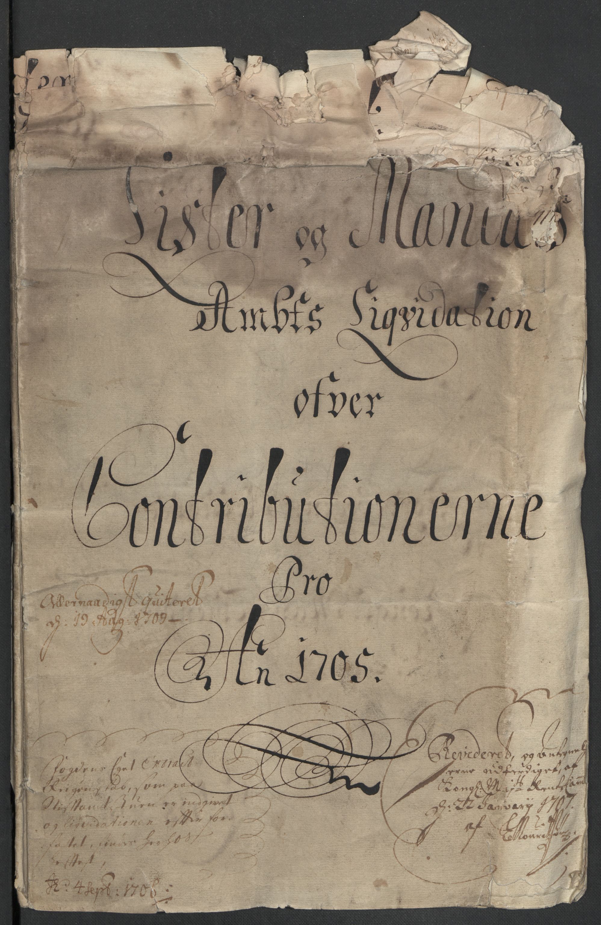 Rentekammeret inntil 1814, Reviderte regnskaper, Fogderegnskap, RA/EA-4092/R43/L2551: Fogderegnskap Lista og Mandal, 1705-1709, p. 3