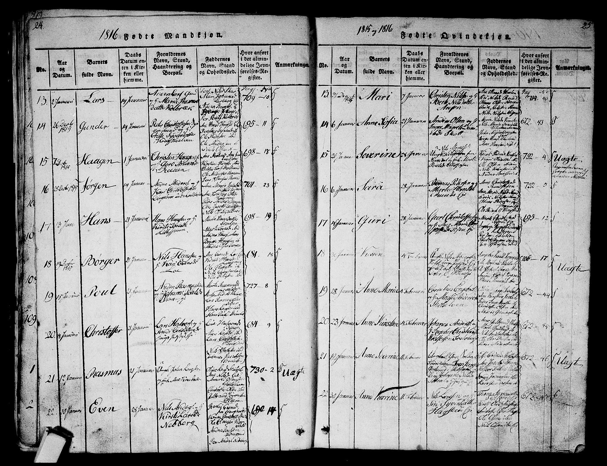 Eiker kirkebøker, AV/SAKO-A-4/G/Ga/L0001: Parish register (copy) no. I 1, 1814-1832, p. 24-25