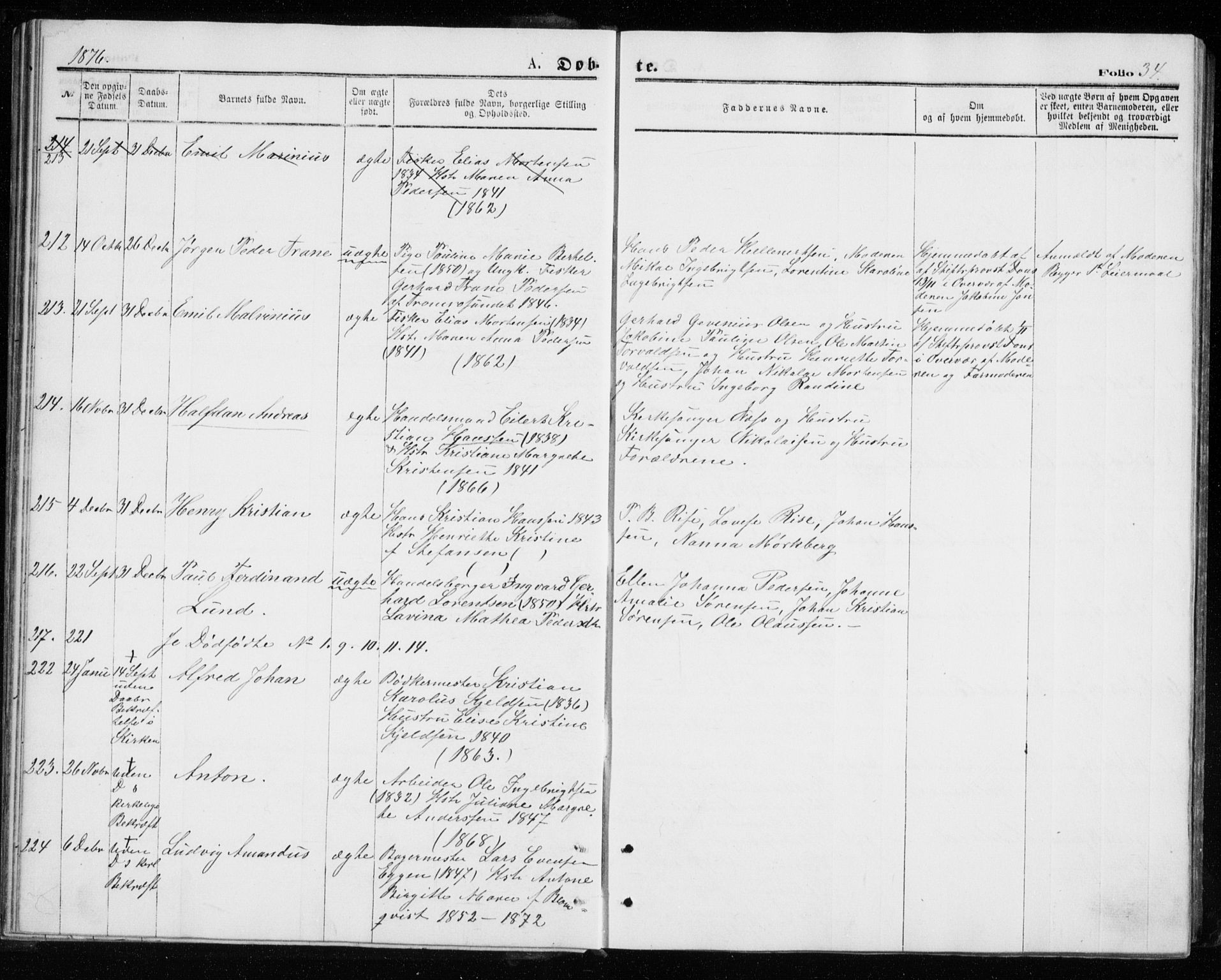 Tromsø sokneprestkontor/stiftsprosti/domprosti, SATØ/S-1343/G/Gb/L0008klokker: Parish register (copy) no. 8, 1875-1879, p. 34