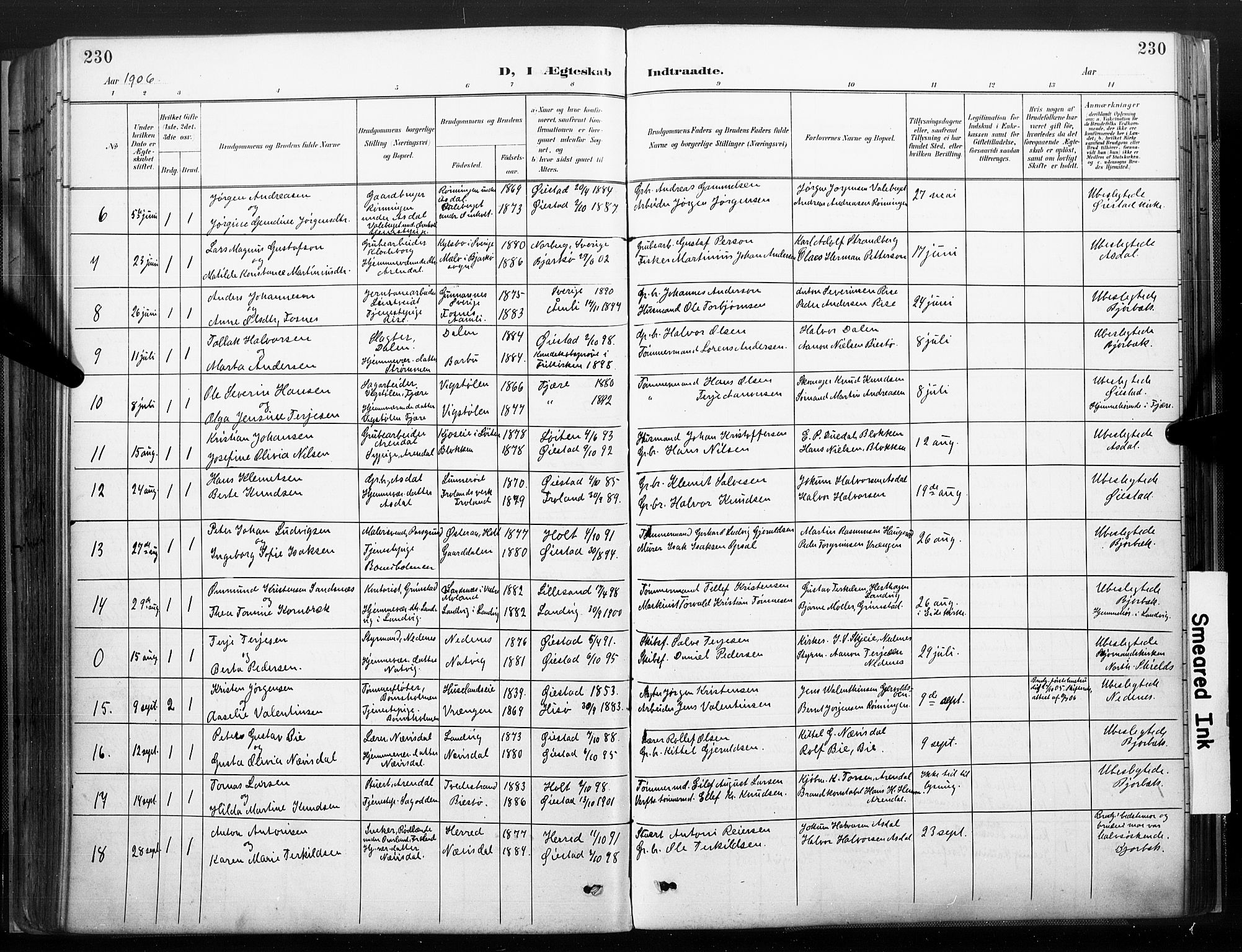 Øyestad sokneprestkontor, SAK/1111-0049/F/Fa/L0018: Parish register (official) no. A 18, 1897-1907, p. 230