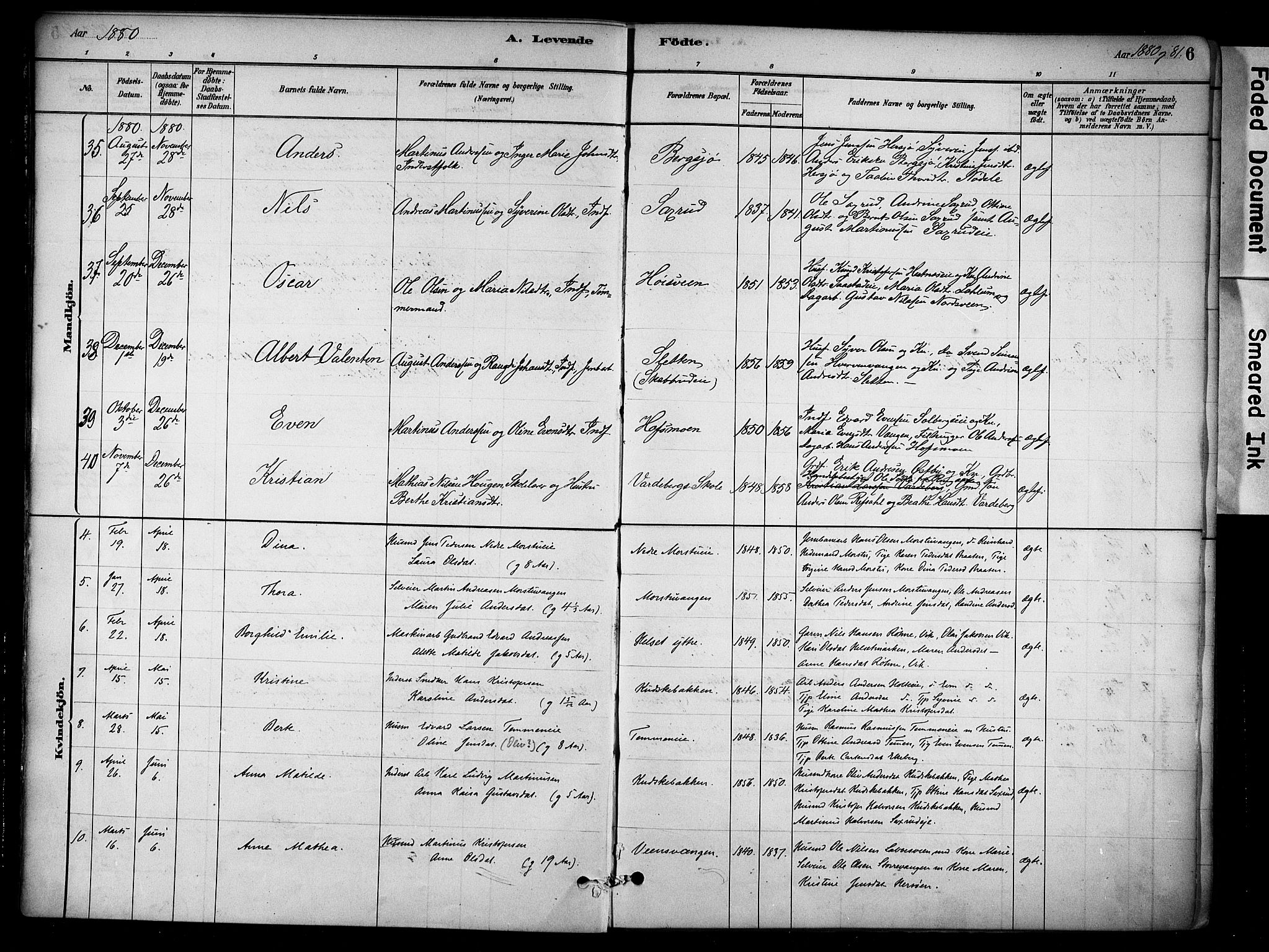 Stange prestekontor, AV/SAH-PREST-002/K/L0018: Parish register (official) no. 18, 1880-1896, p. 6