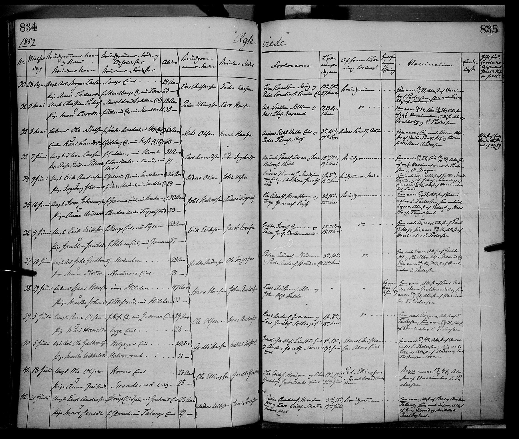 Gran prestekontor, AV/SAH-PREST-112/H/Ha/Haa/L0012: Parish register (official) no. 12, 1856-1874, p. 834-835