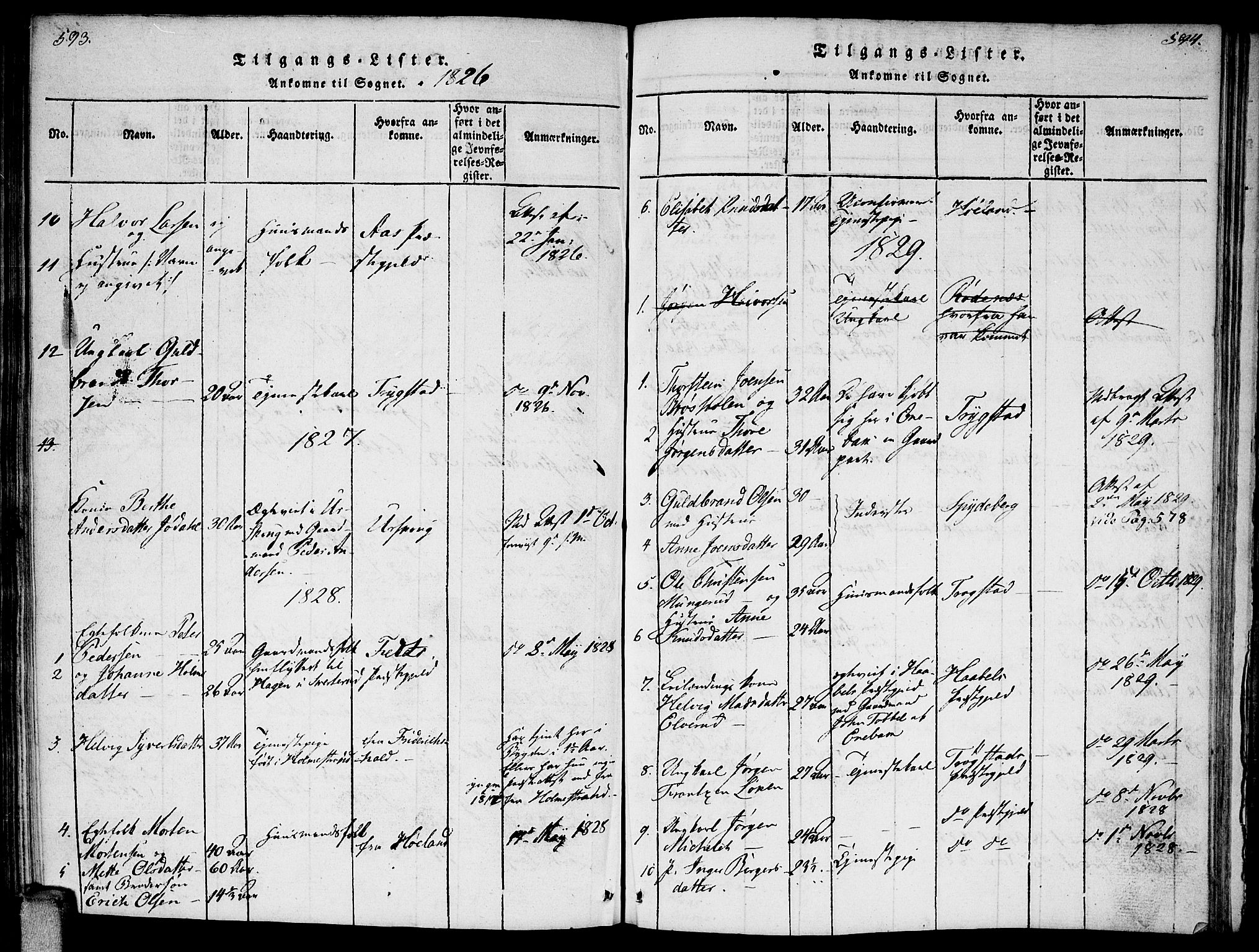 Enebakk prestekontor Kirkebøker, AV/SAO-A-10171c/F/Fa/L0006: Parish register (official) no. I 6, 1815-1832, p. 593-594