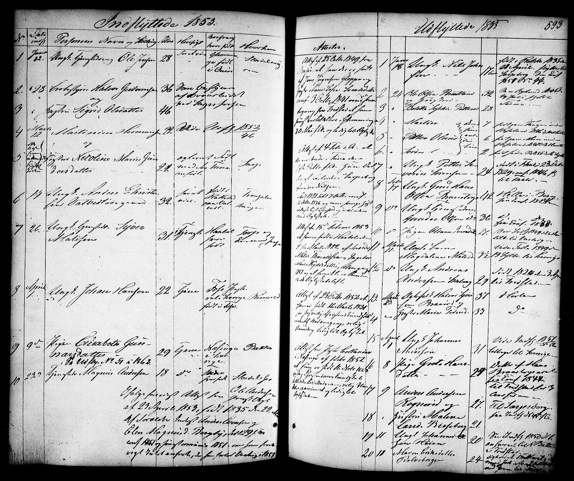 Skjeberg prestekontor Kirkebøker, SAO/A-10923/F/Fa/L0006: Parish register (official) no. I 6, 1846-1858, p. 593