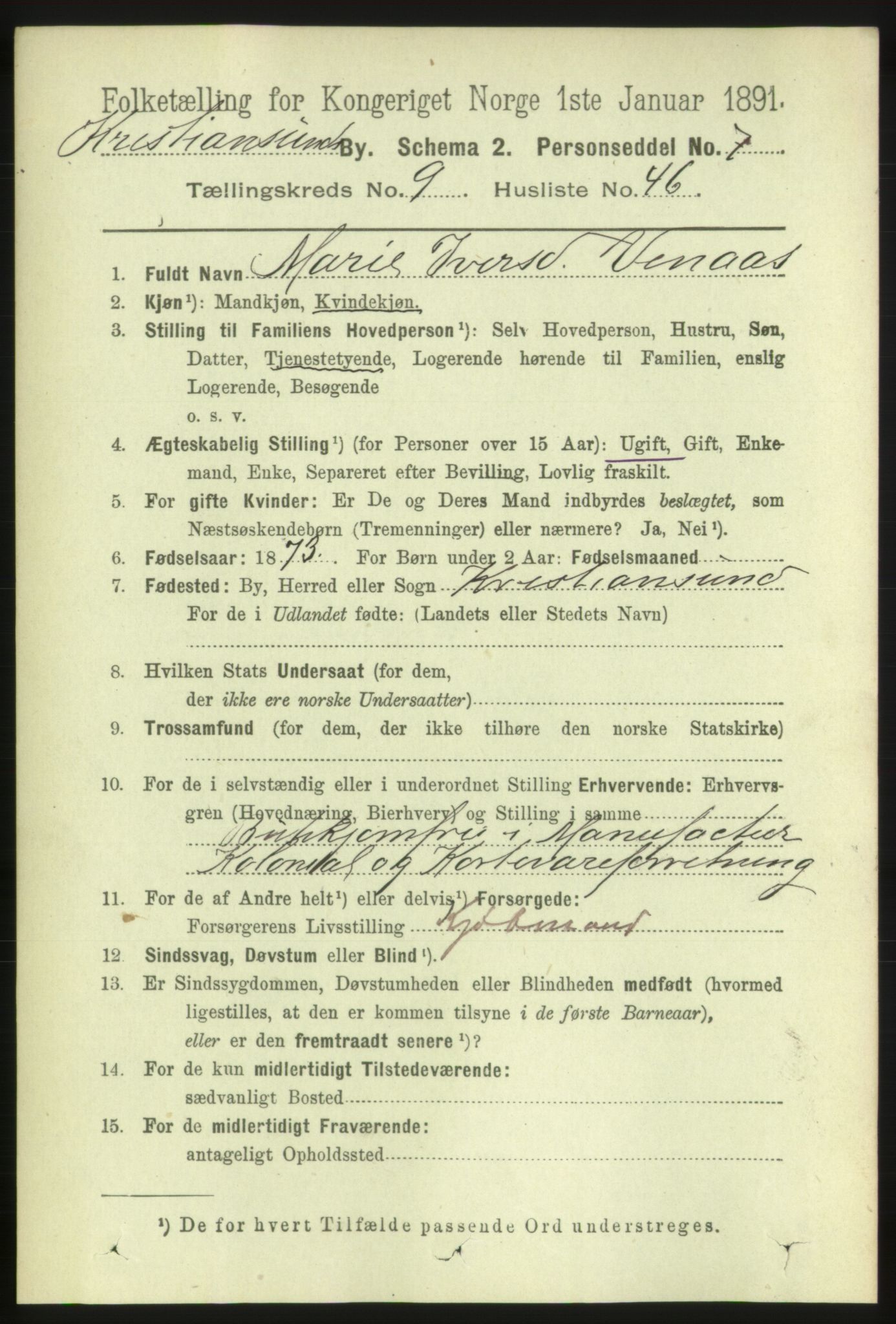 RA, 1891 census for 1503 Kristiansund, 1891, p. 7603