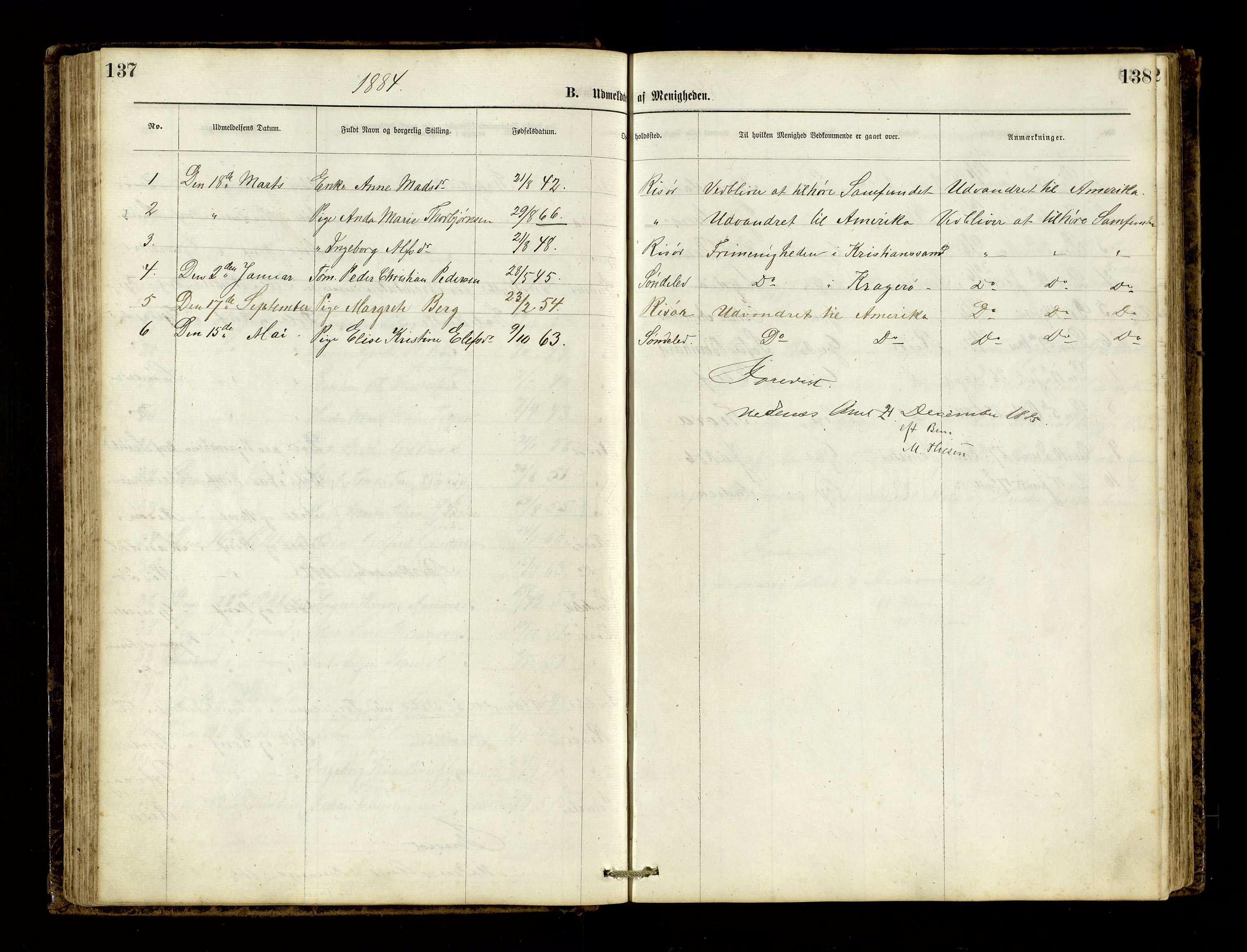 Den evangelisk-lutherske frimenighet, Risør, AV/SAK-1292-0007/F/Fa/L0001: Dissenter register no. F 17, 1877-1892, p. 137-138