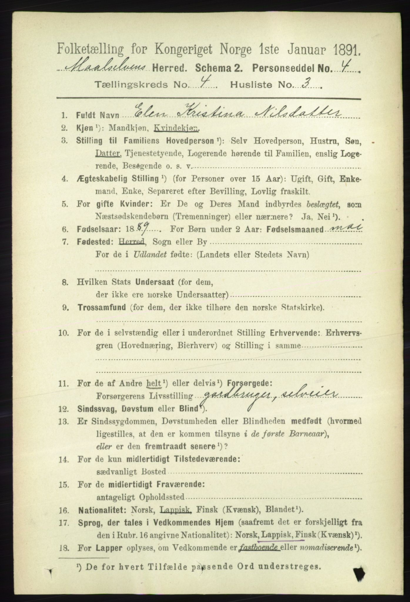 RA, 1891 census for 1924 Målselv, 1891, p. 1098