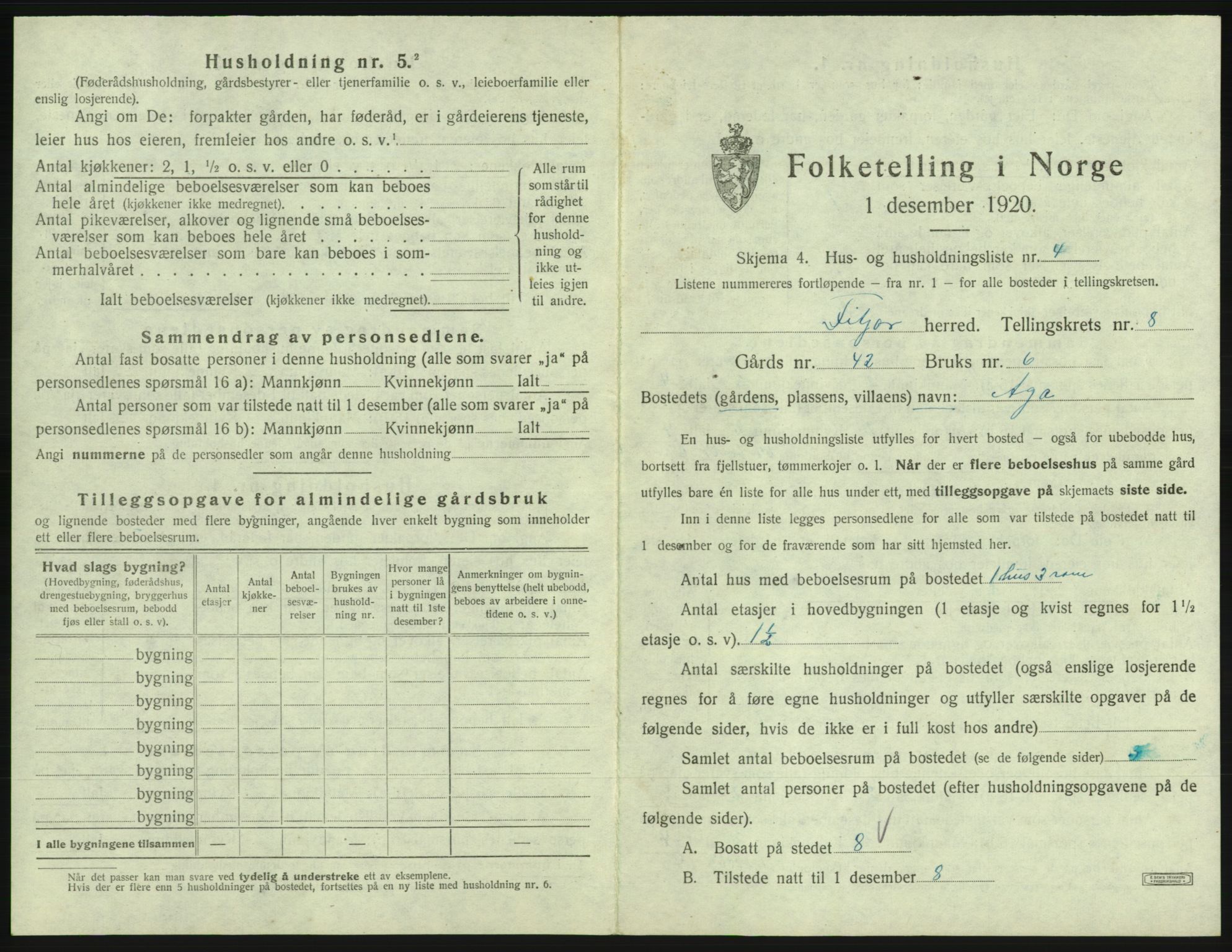 SAB, 1920 census for Fitjar, 1920, p. 465